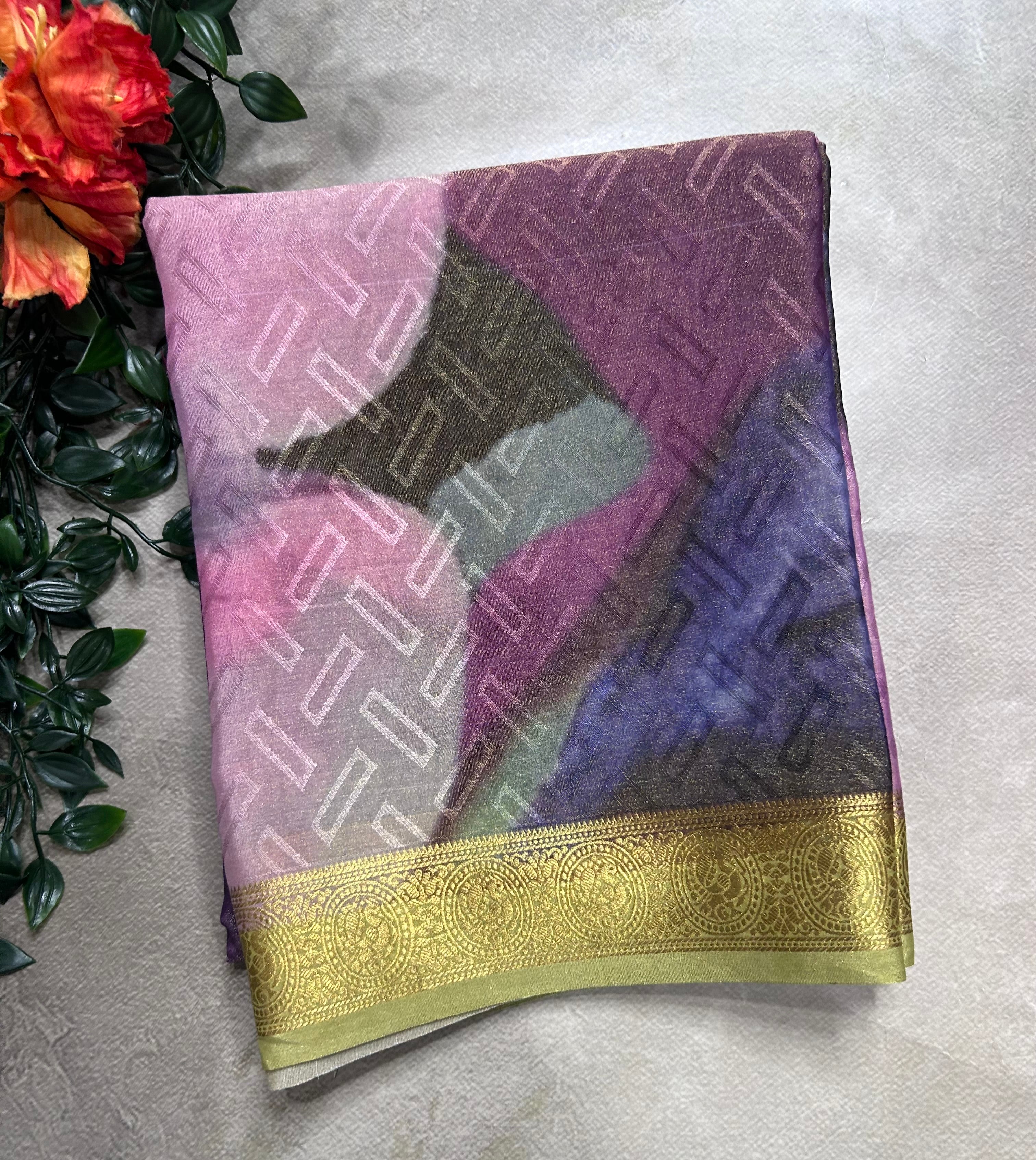 Multicolour digital print pure mysore silk saree(DMS106)