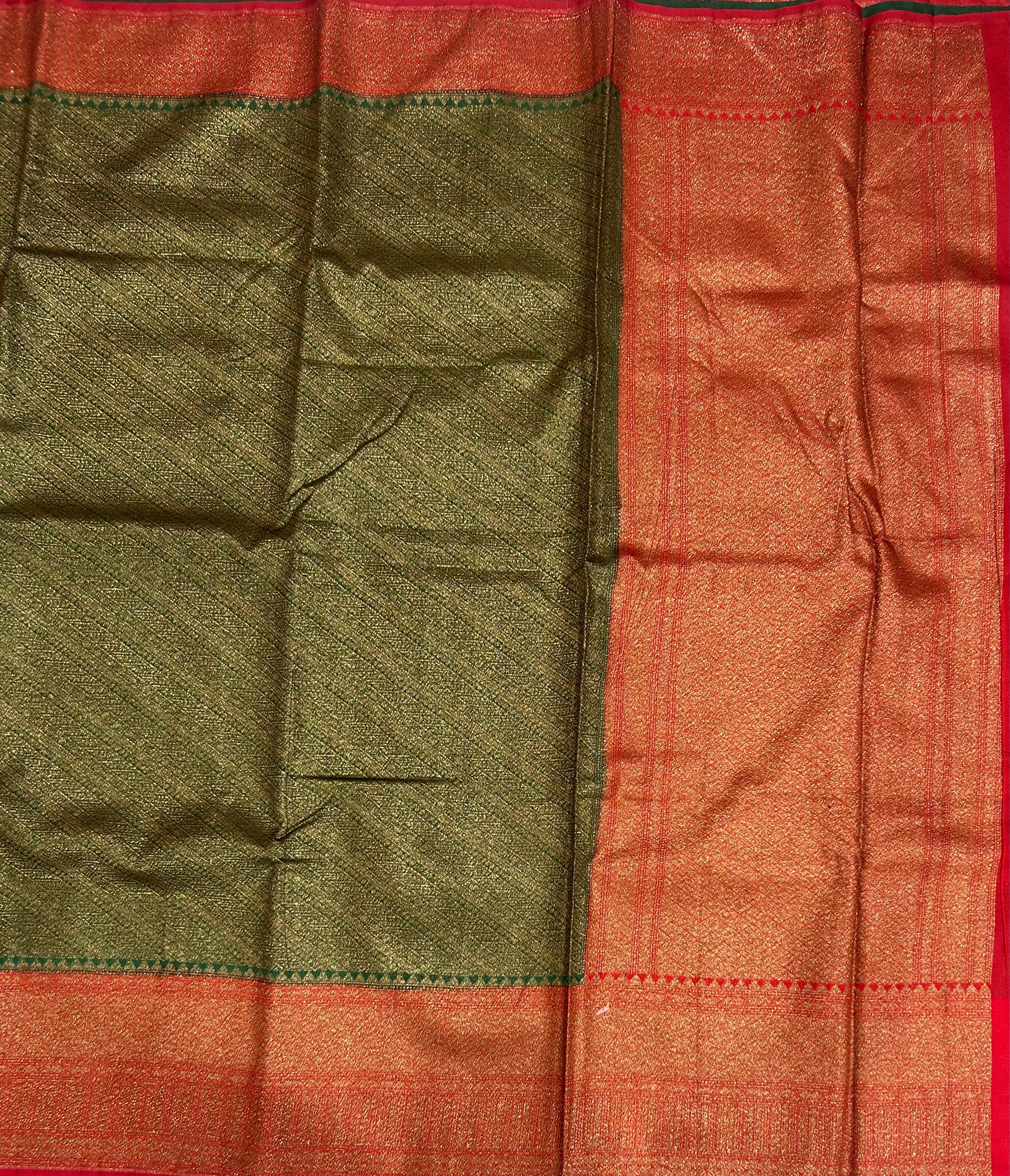 Bottle green brocade semi Benarasi saree(Rashmika Mandanna Brocade saree)