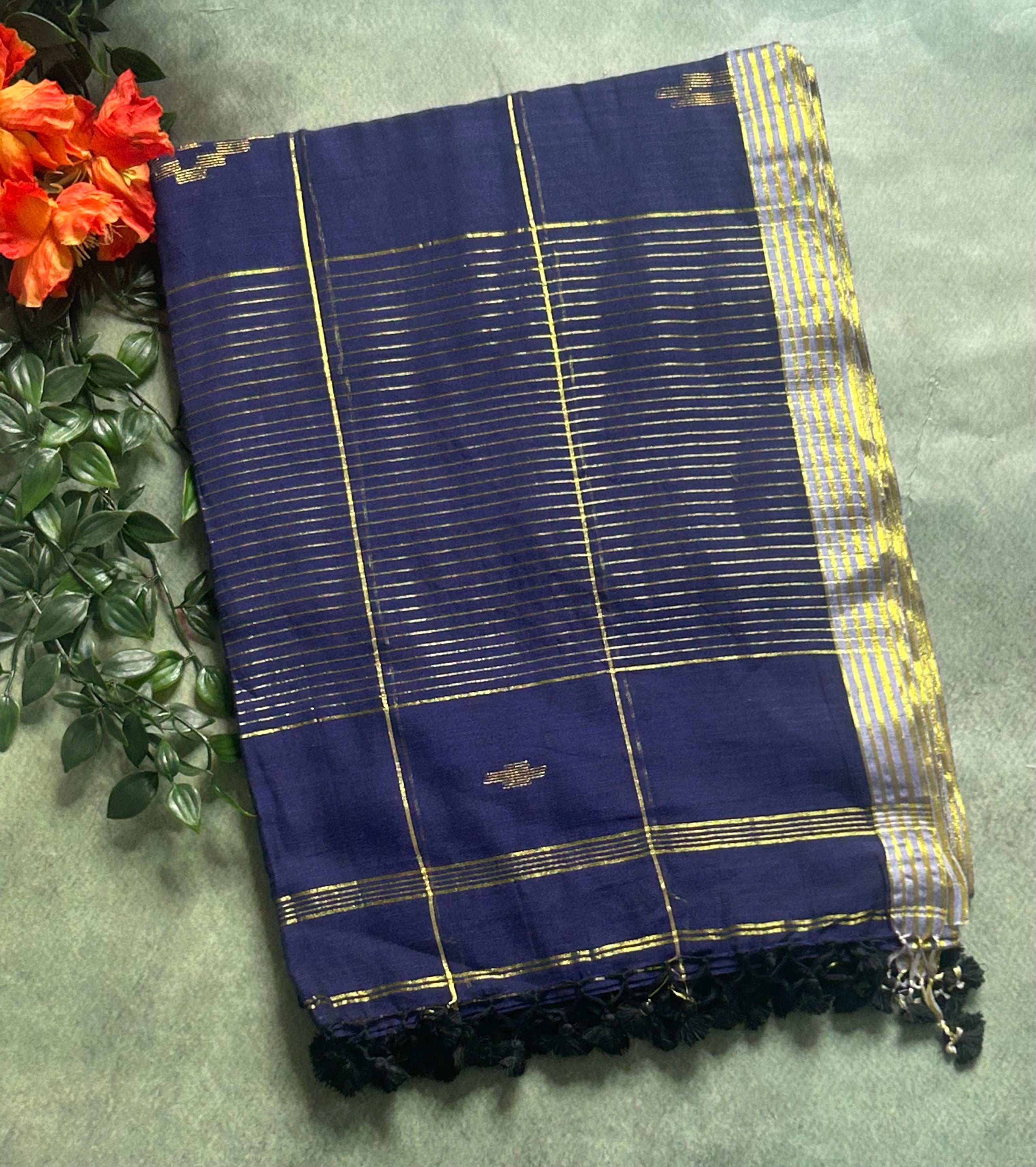 Dark blue pure cotton 103 jamdani saree