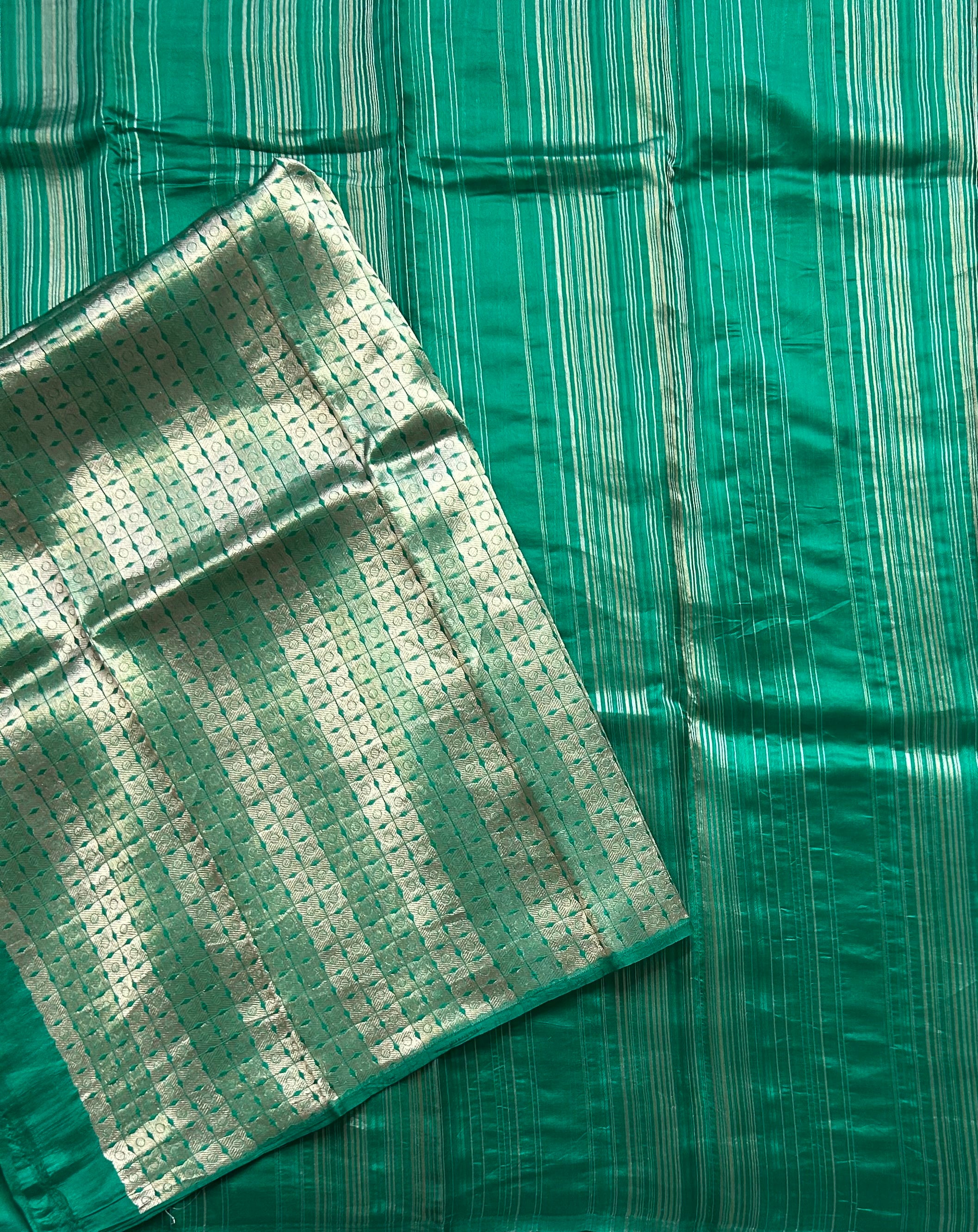Light Rama green stripes pure organza tissue 103 saree