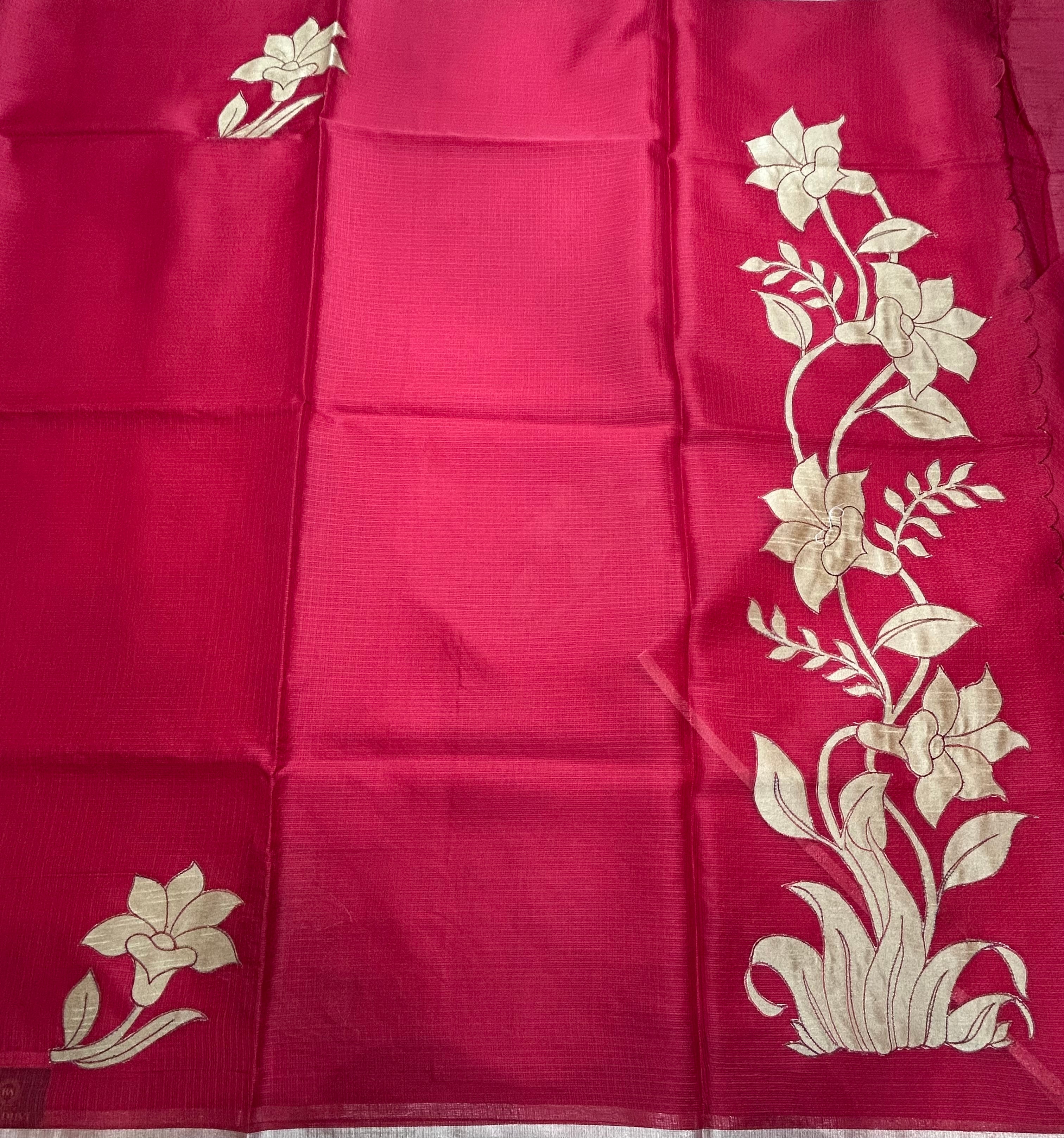 Red kota checks appliqué work 106 saree