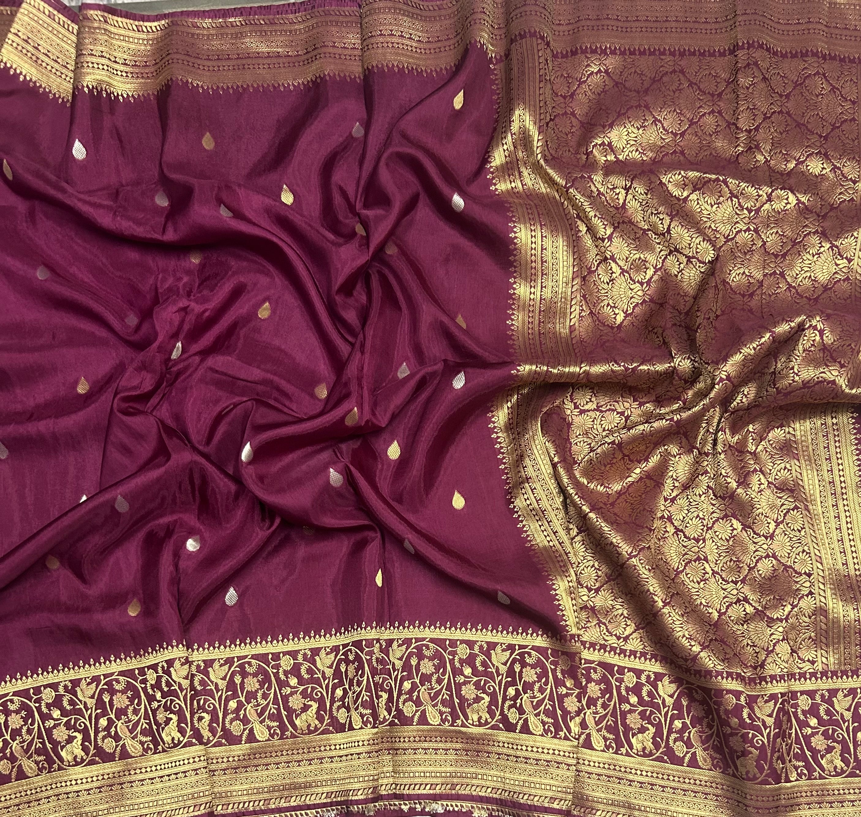 Wine long border semi silk saree