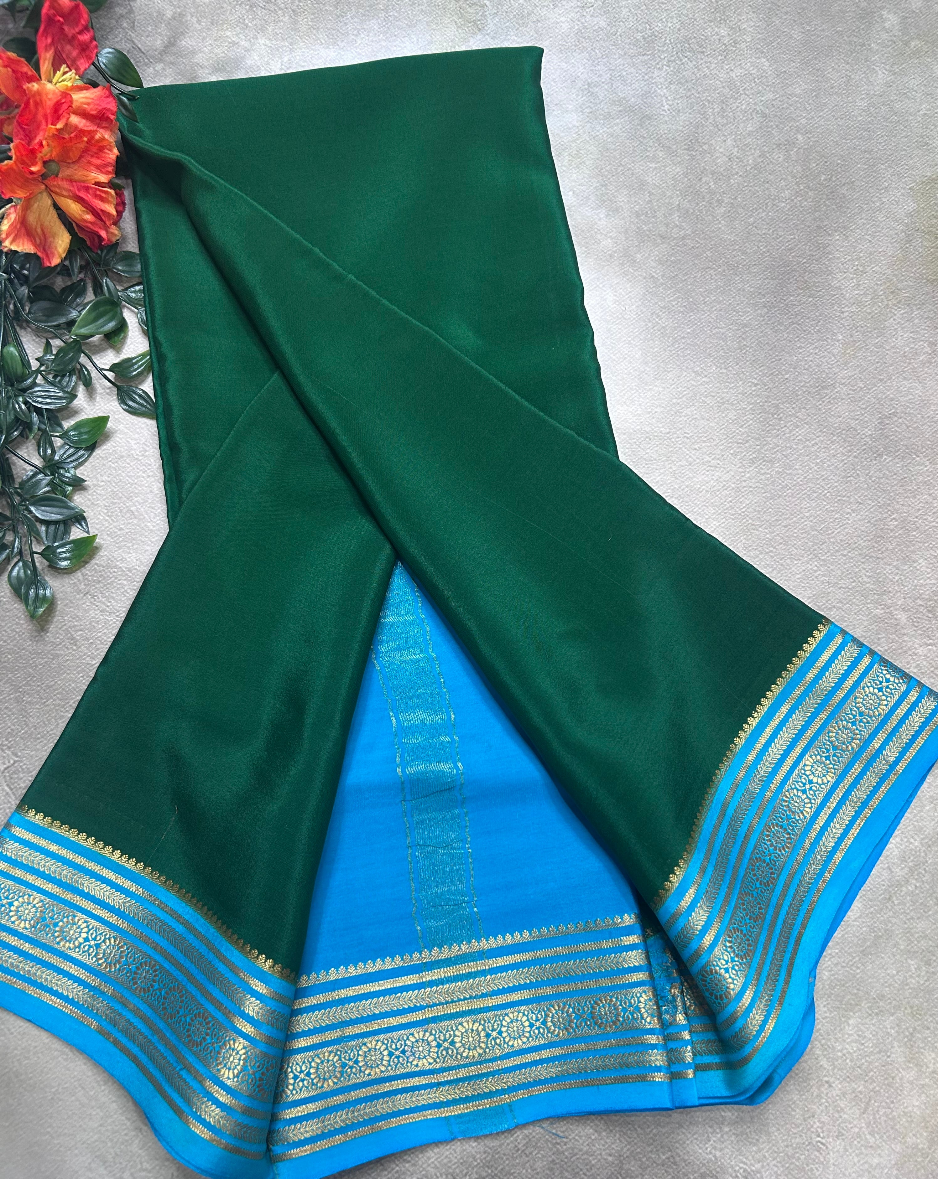 Bottle green small border pure mysore silk saree(MSC106)