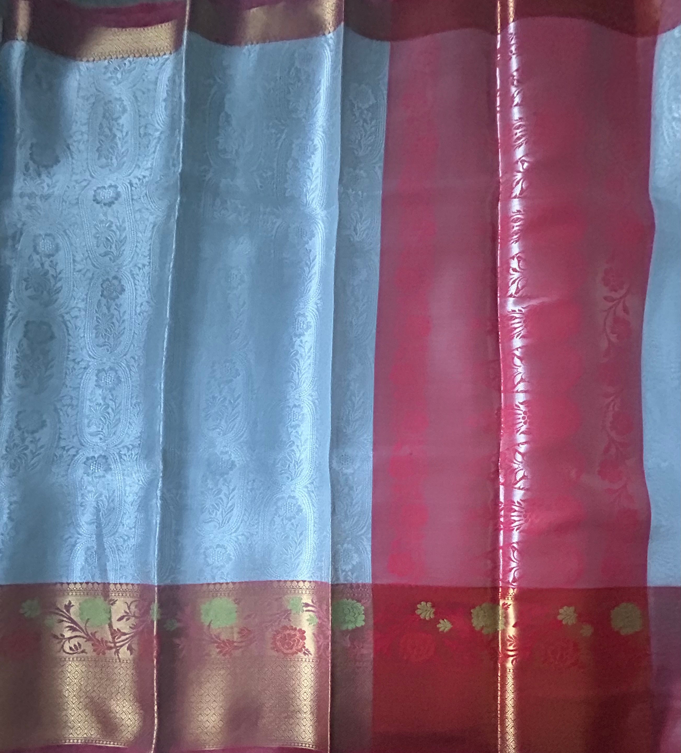 Silver brocade semi tissue saree