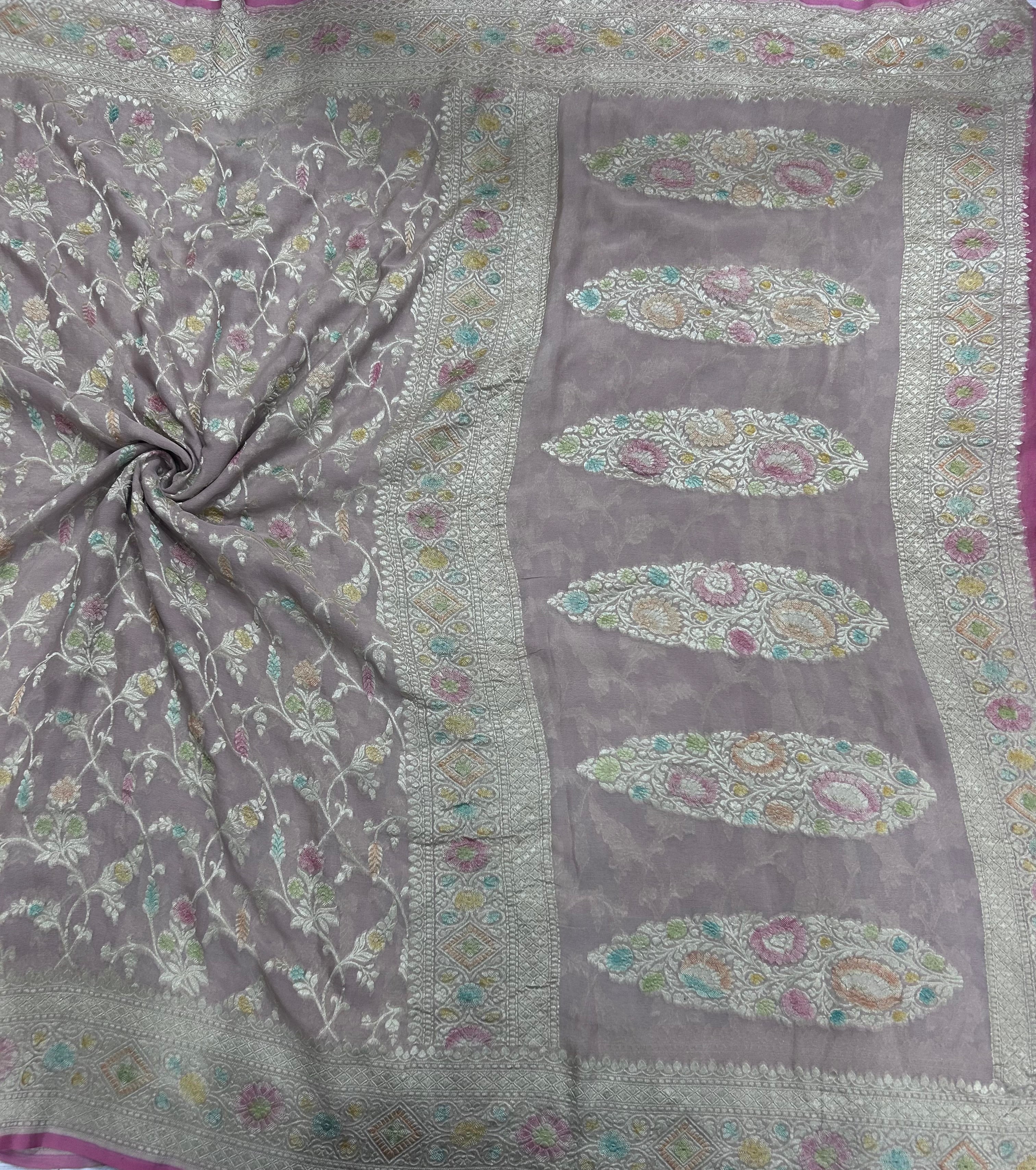 Peach brocade Jaal pattern pure georgette-106 saree