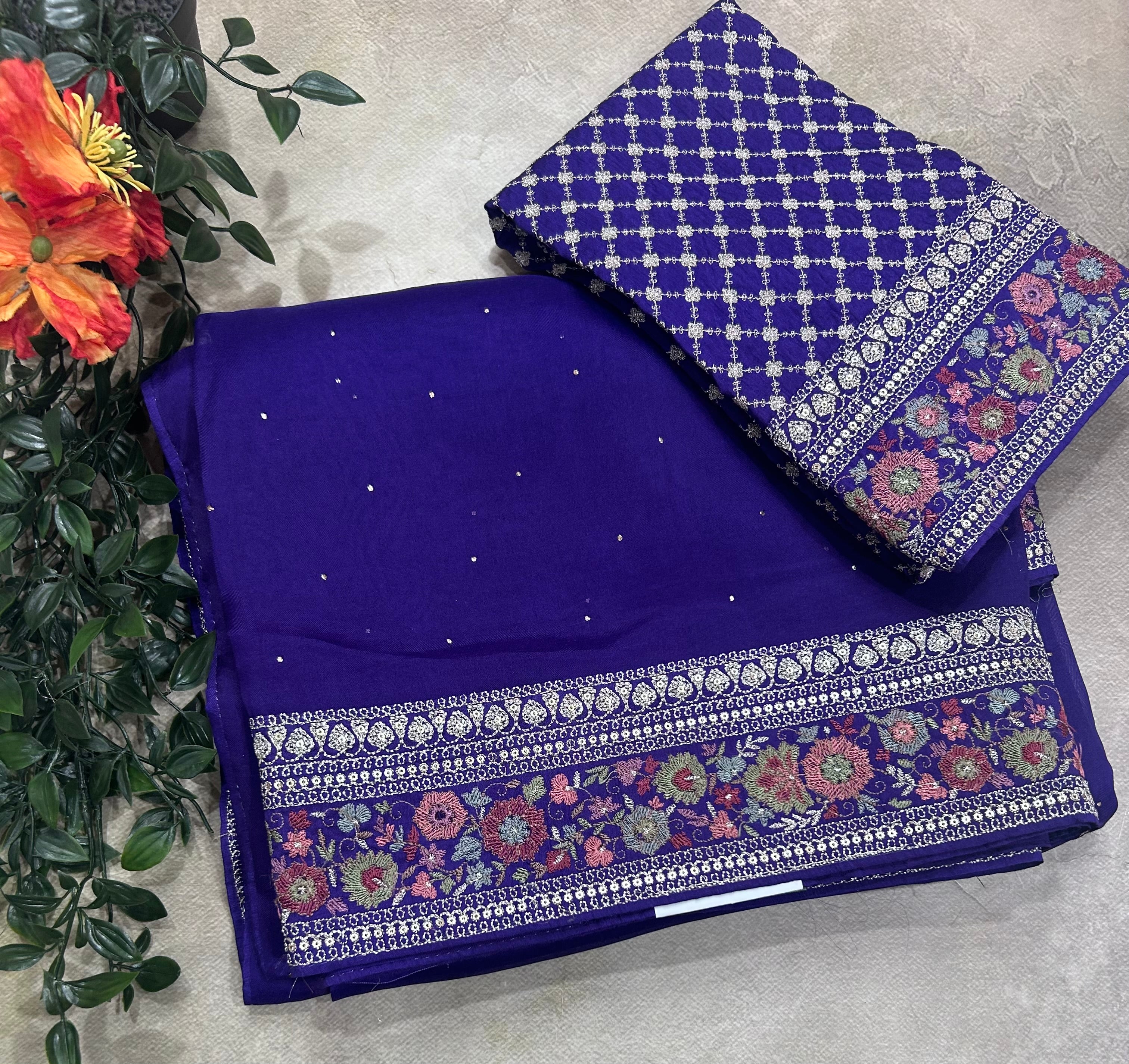 Purple rich border pure organza saree(POS106)