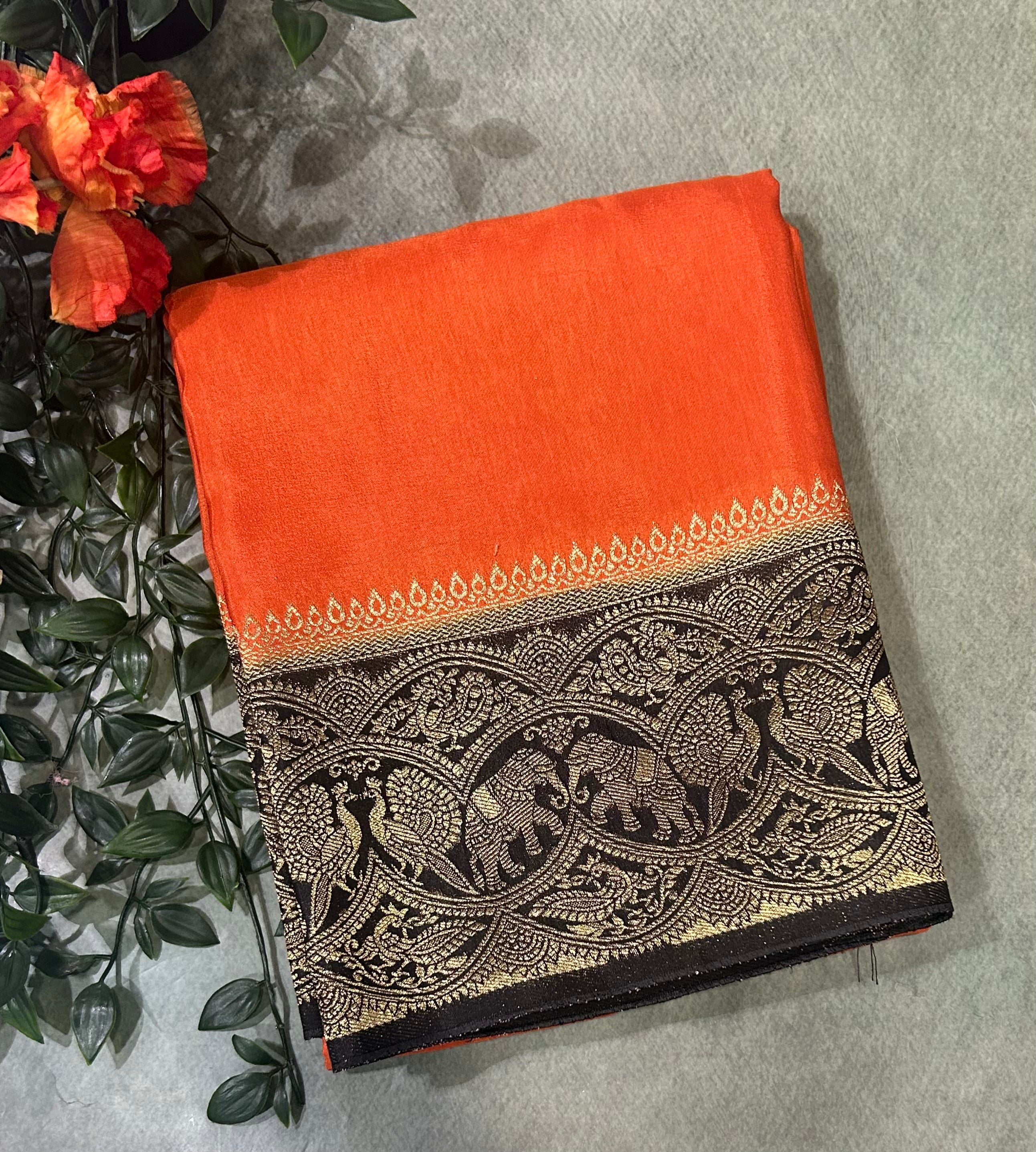 Orange contrast border semi Mysore 105 saree