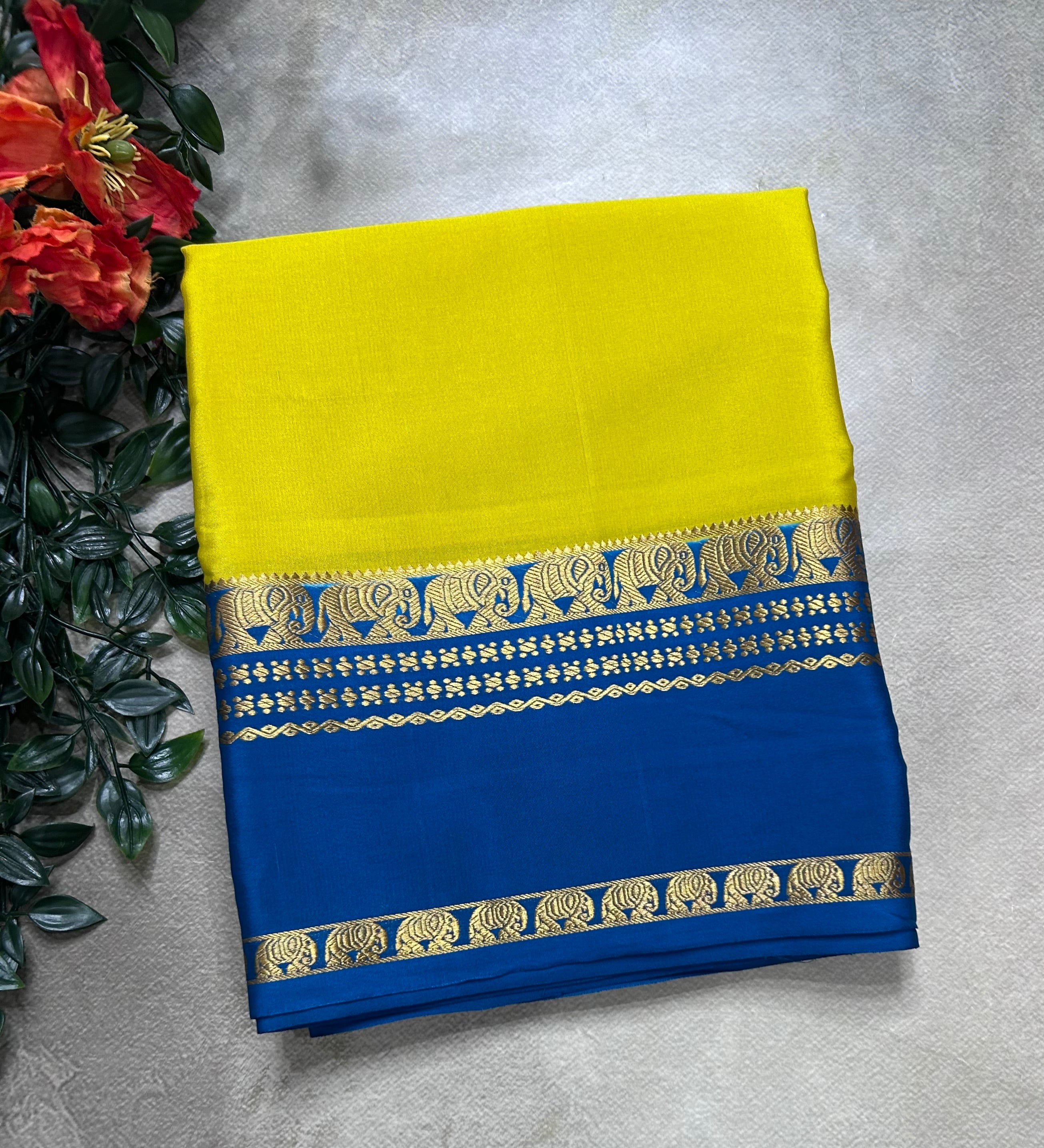 Yellow bentex border pure mysore silk saree(YMS106)