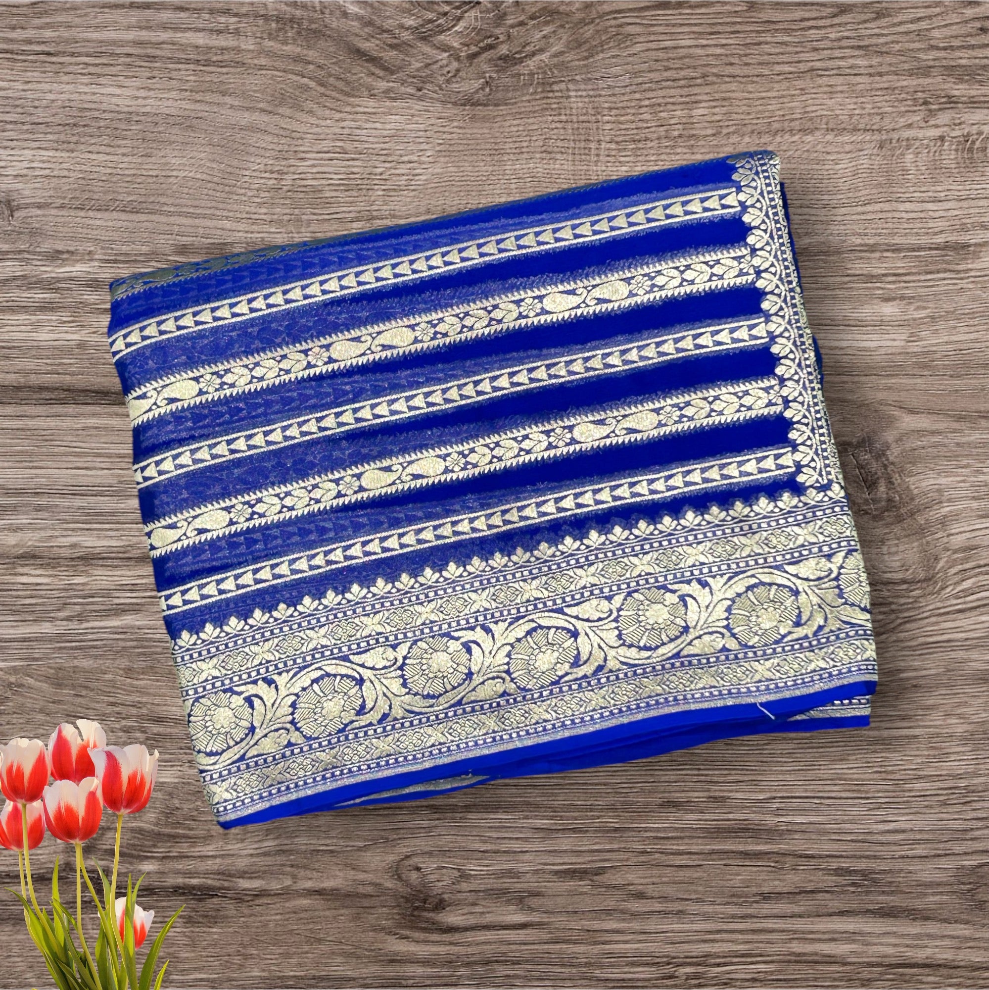 Blue pure georgette benarasi saree