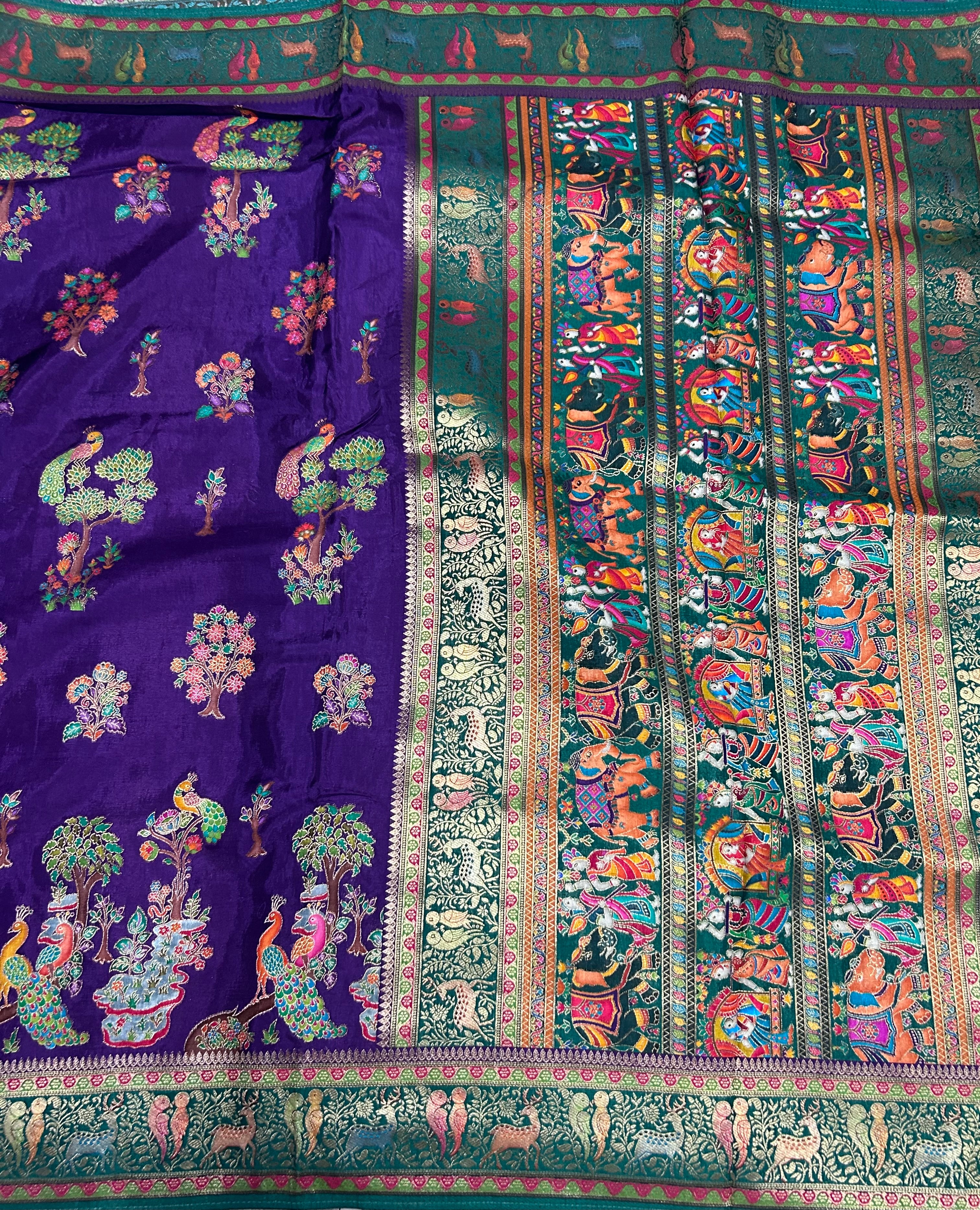 Purple pashmina satin silk crepe 106 saree