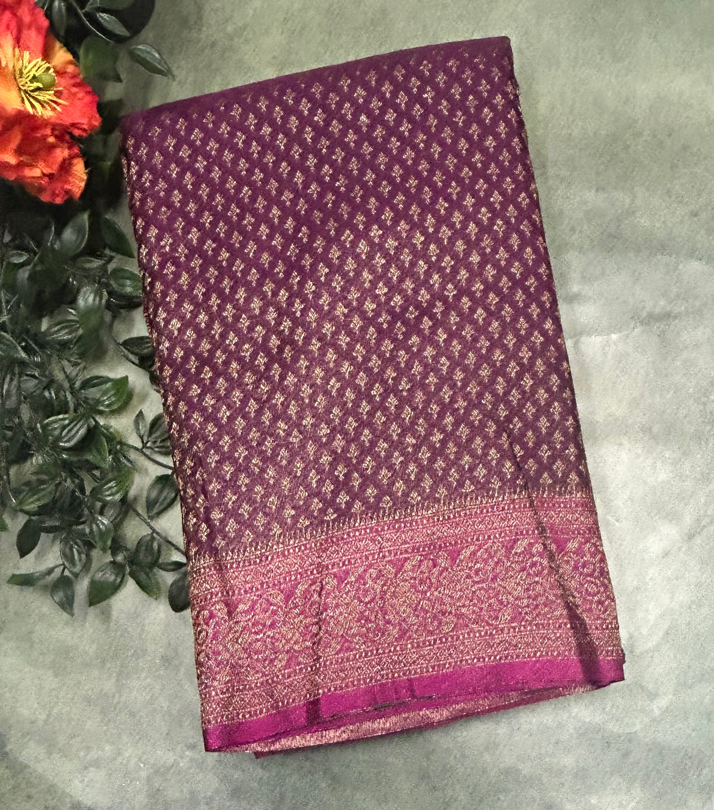 Wine brocade dupion benarasi-105 saree
