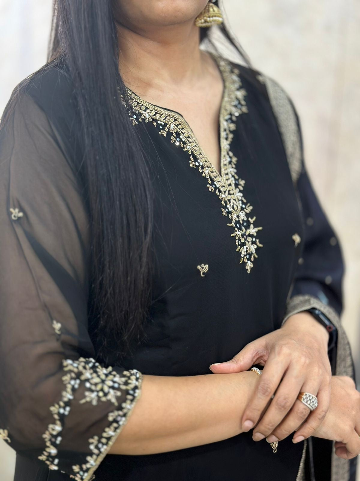 Meena Black Georgette Handwork kurtha 663