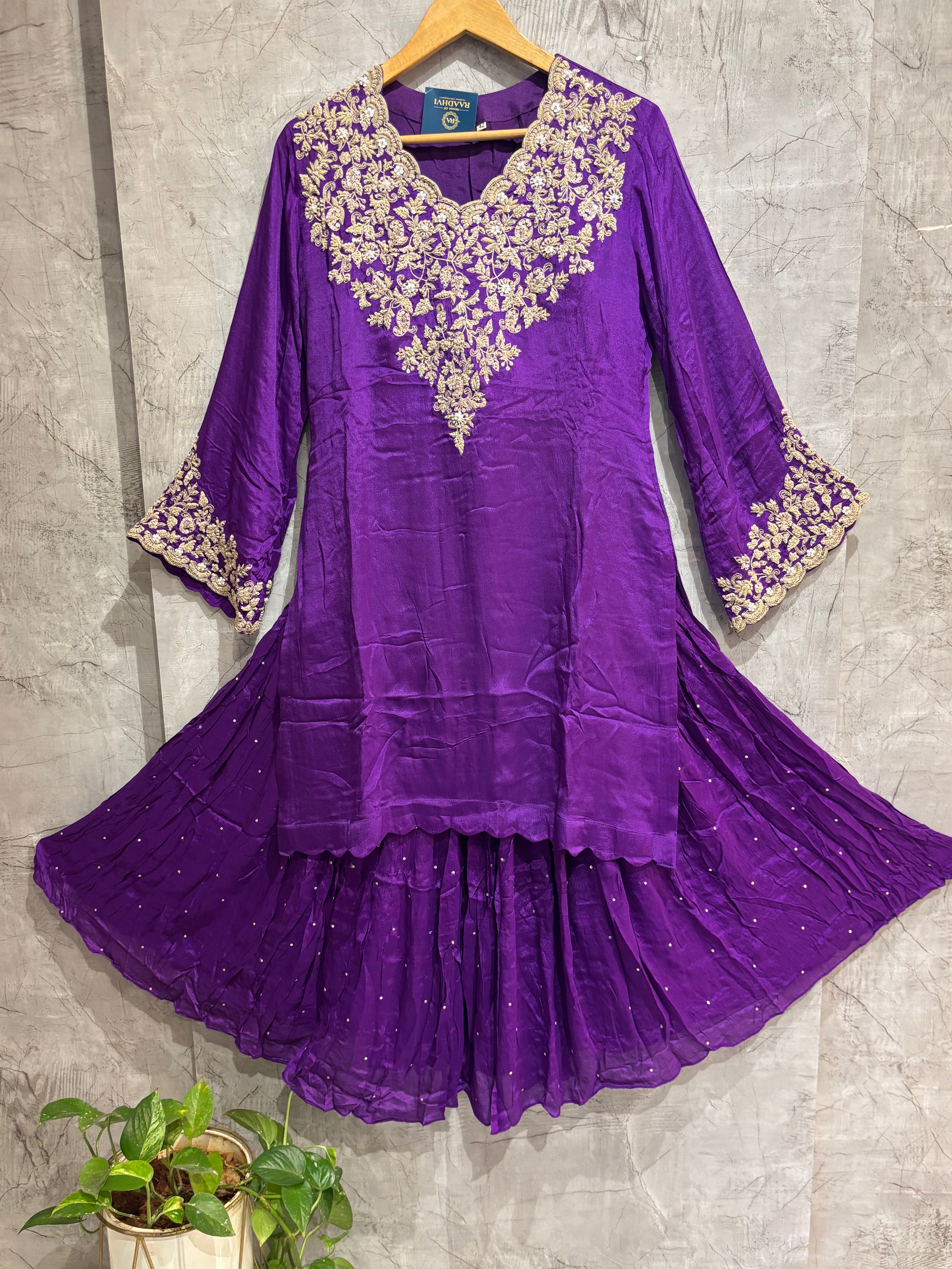 Purple Desinger Sharara party Kurtha set