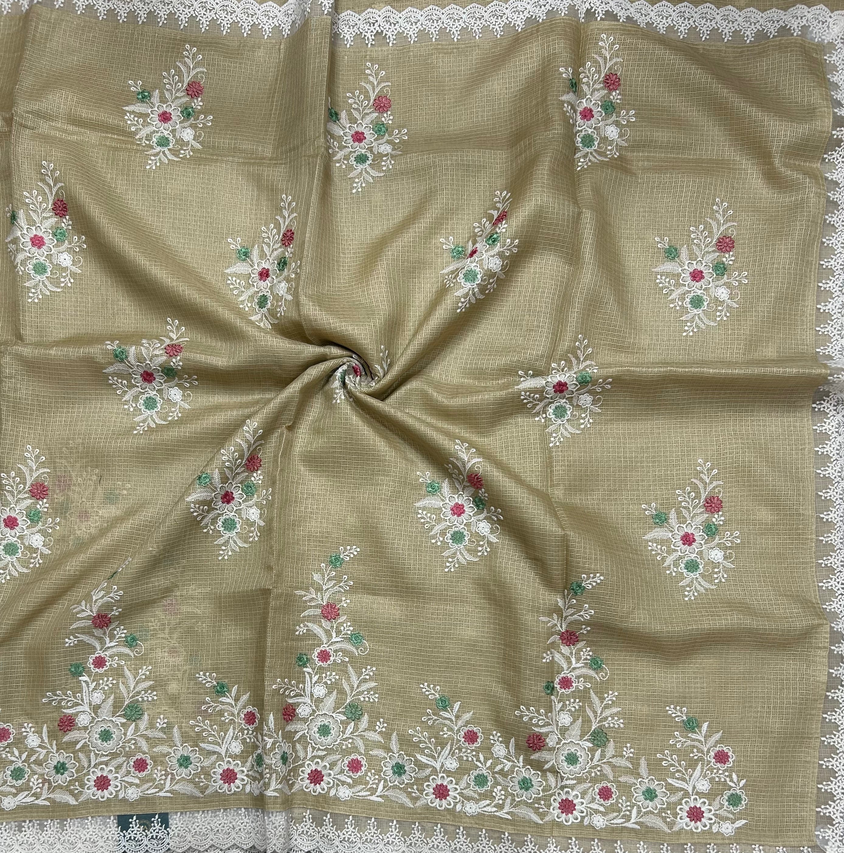 Beige embroidery Kota checks 104 saree