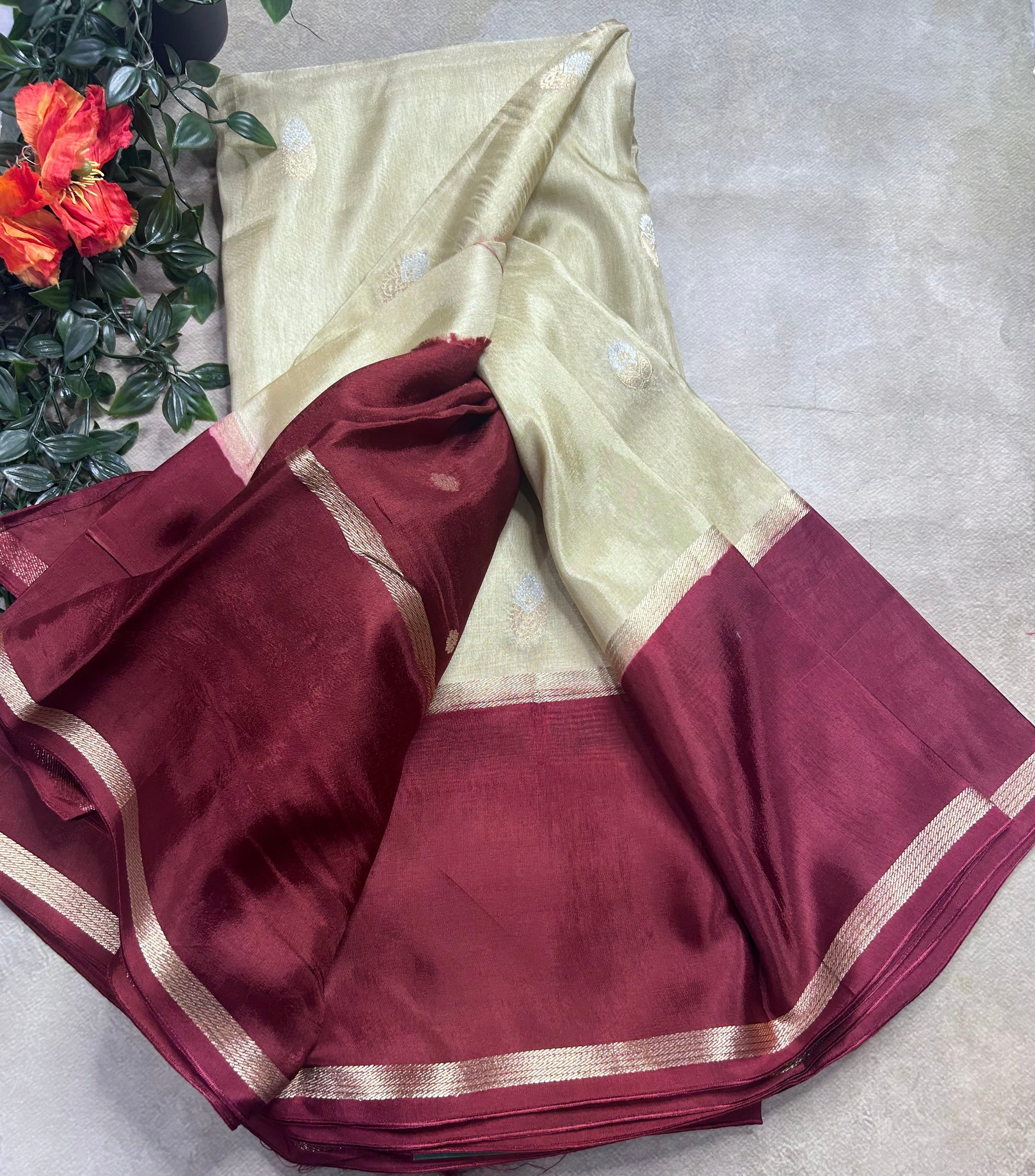 Cream bentex border semi Mysore crepe 106 saree