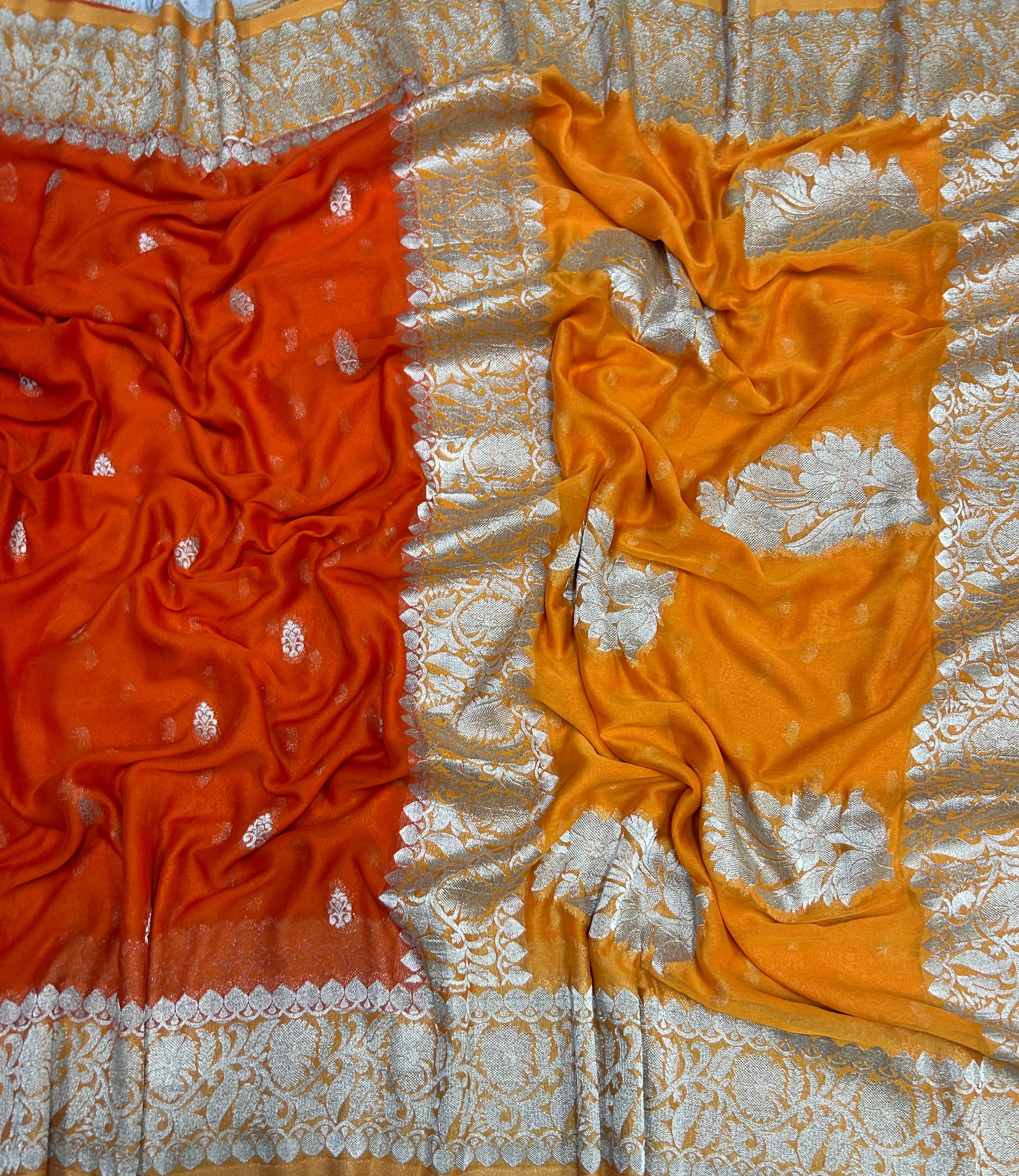 Orange small Butta semi chiffon Benarasi 105 saree