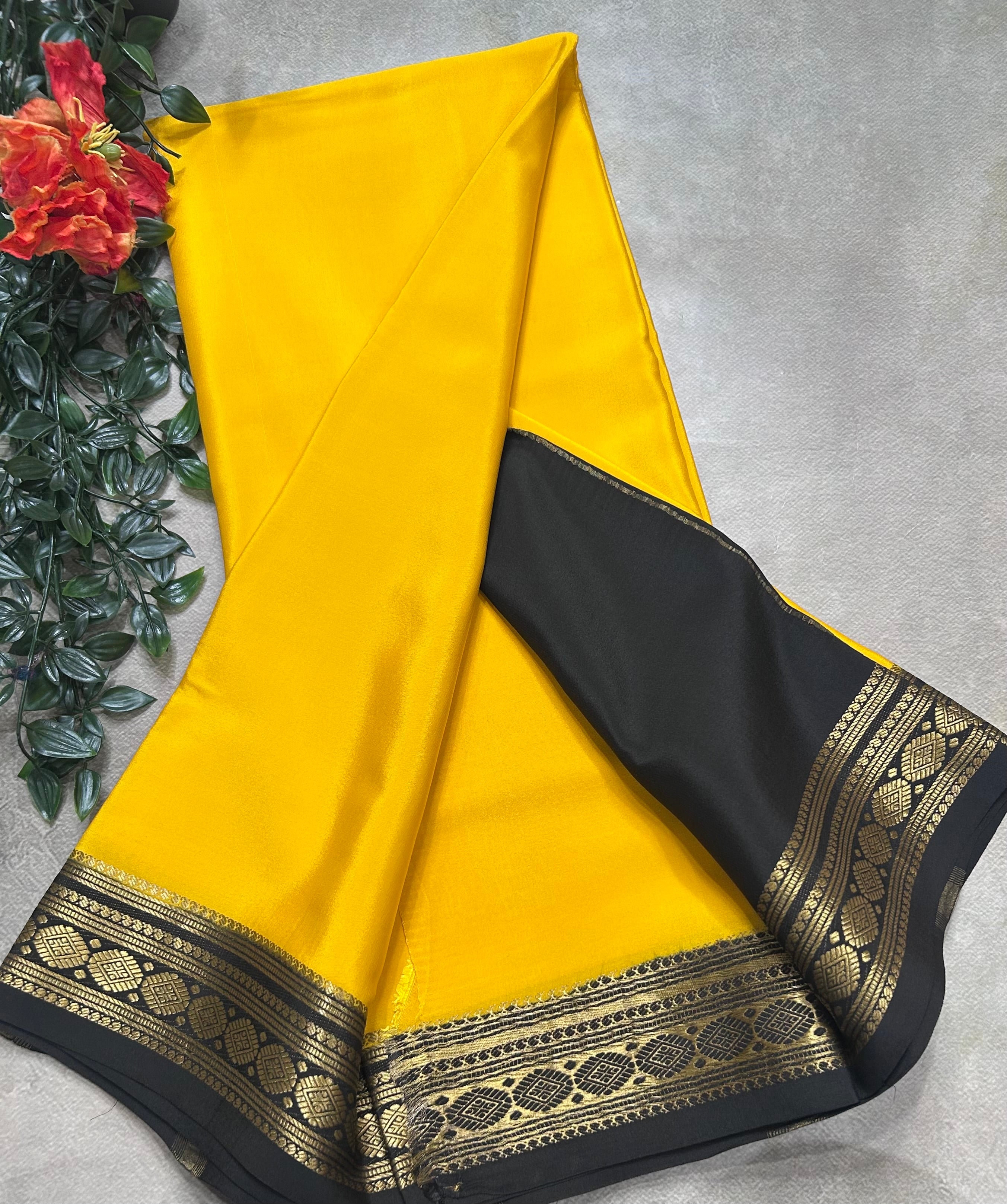 Yellow small border pure mysore silk saree(YMS106)