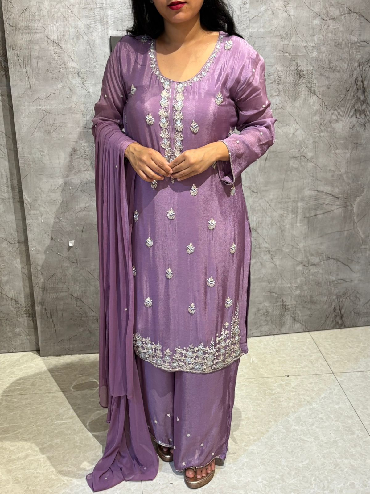 "Boomi" Purple Designer Hand Embroidery Sharara party Kurtha set