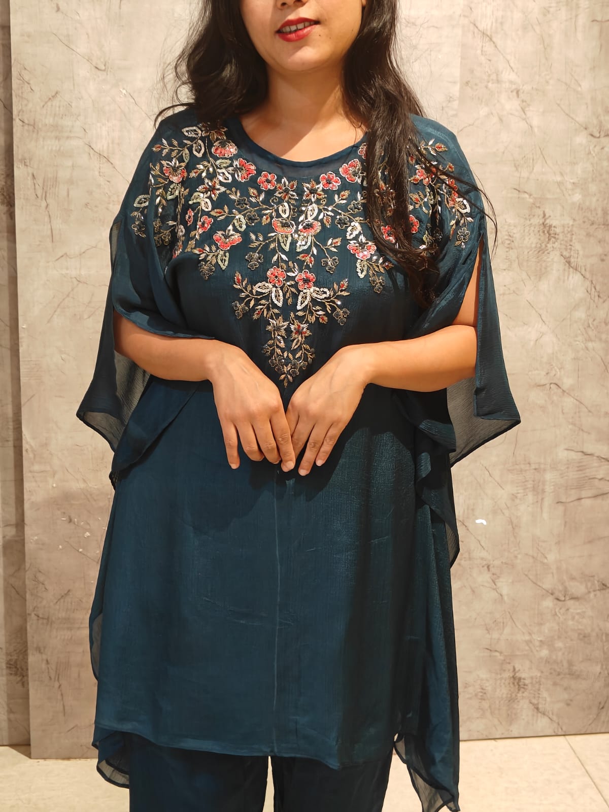 “Kafthan" Peacock Blue  handwork party ware Kafthan Kurtha set