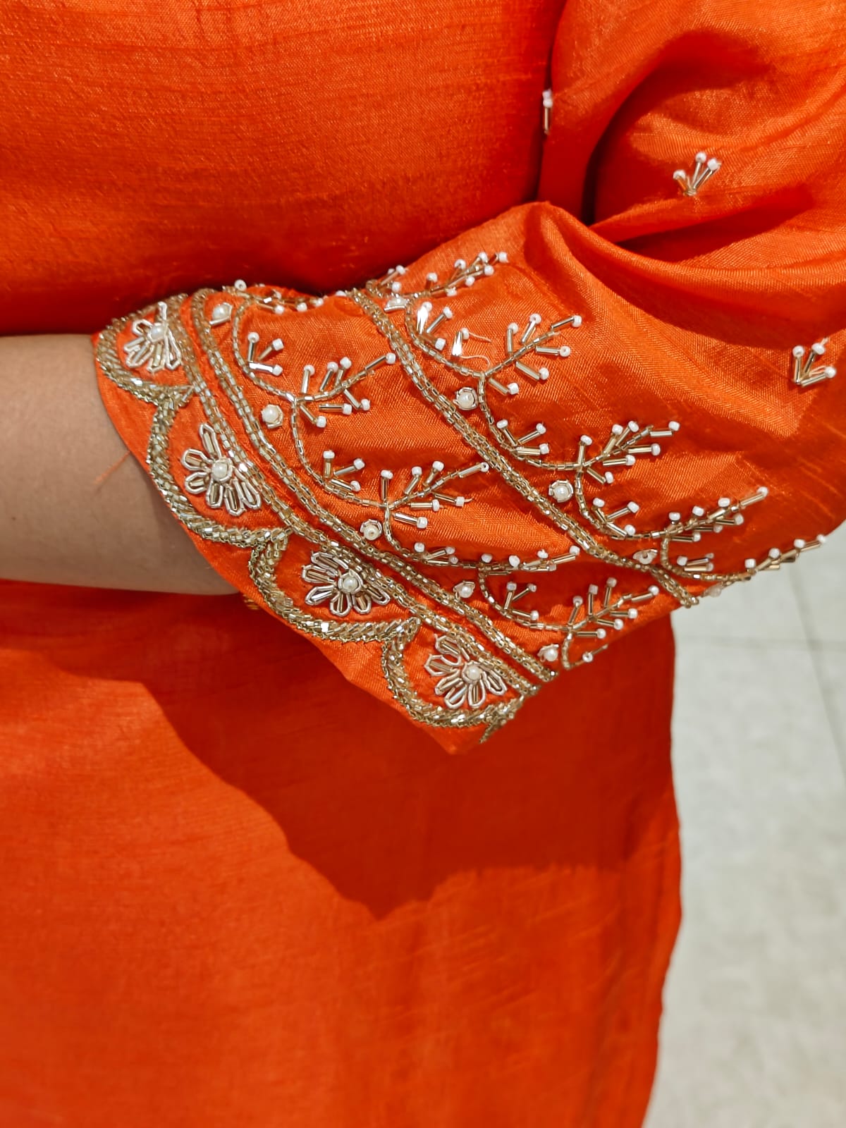 Orange Dola Silk Kurtha 66 Hand Embroidery With Banarasi Dupatta