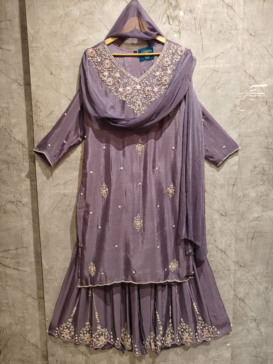 "PARI" Lilac Designer Kurtha Set with Handwork and Palzoo Pant