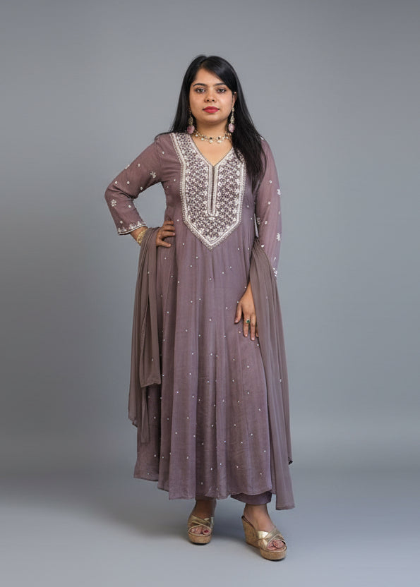 Mof Anarkali chinnon handwork party ware Kurtha 567
