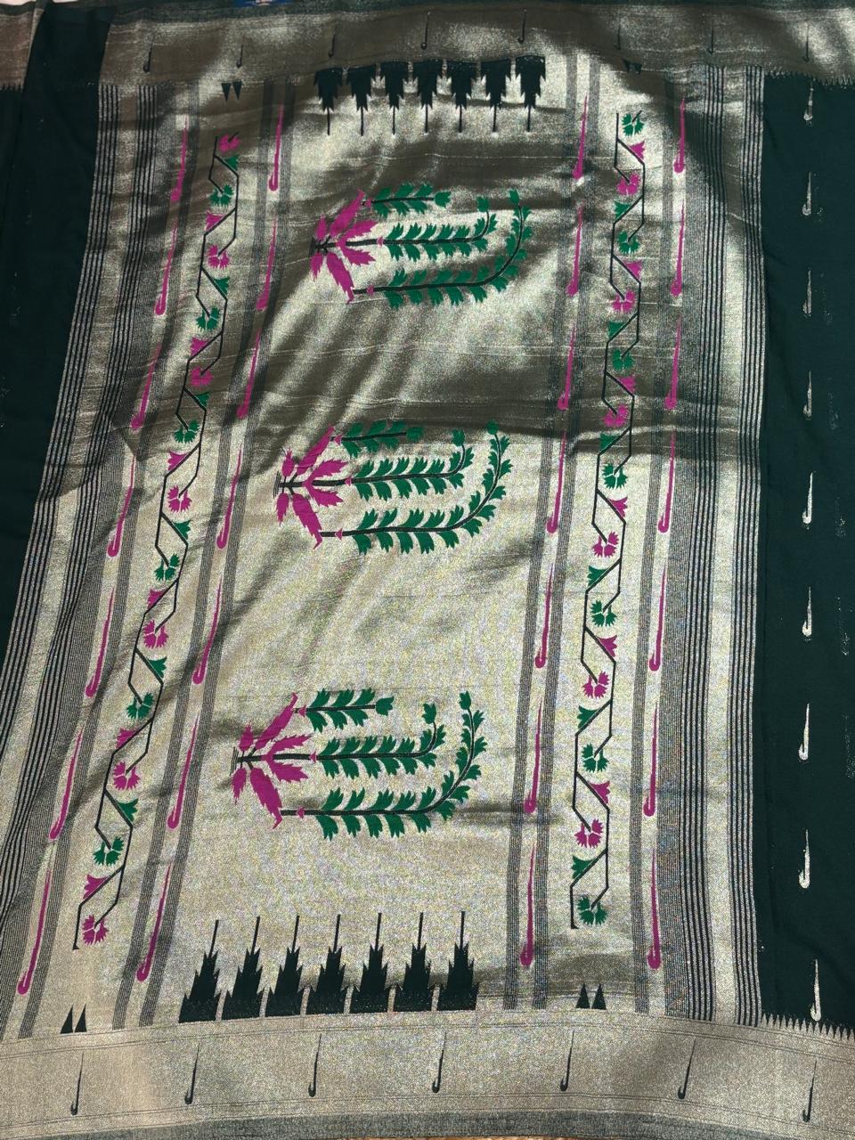 Bottle Green paithani designer soft georgette silk (RR)