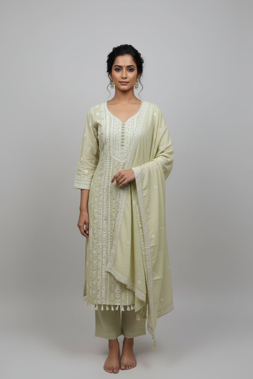Lemon Yellow Cotton Hakkoba Work Airline Kurtha 459