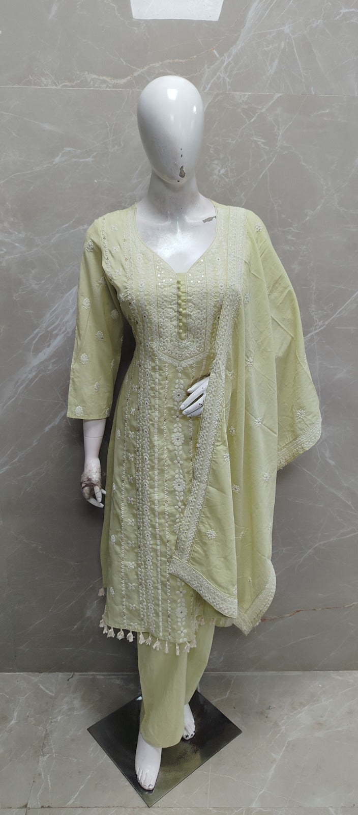 Lemon Yellow Cotton Hakkoba Work Airline Kurtha 459