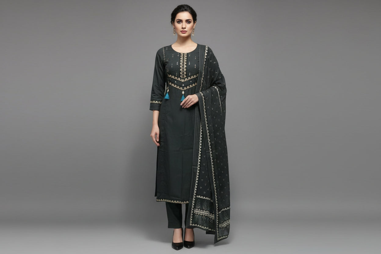 "Naya" Grey Cotton Airline Kurtha set 088