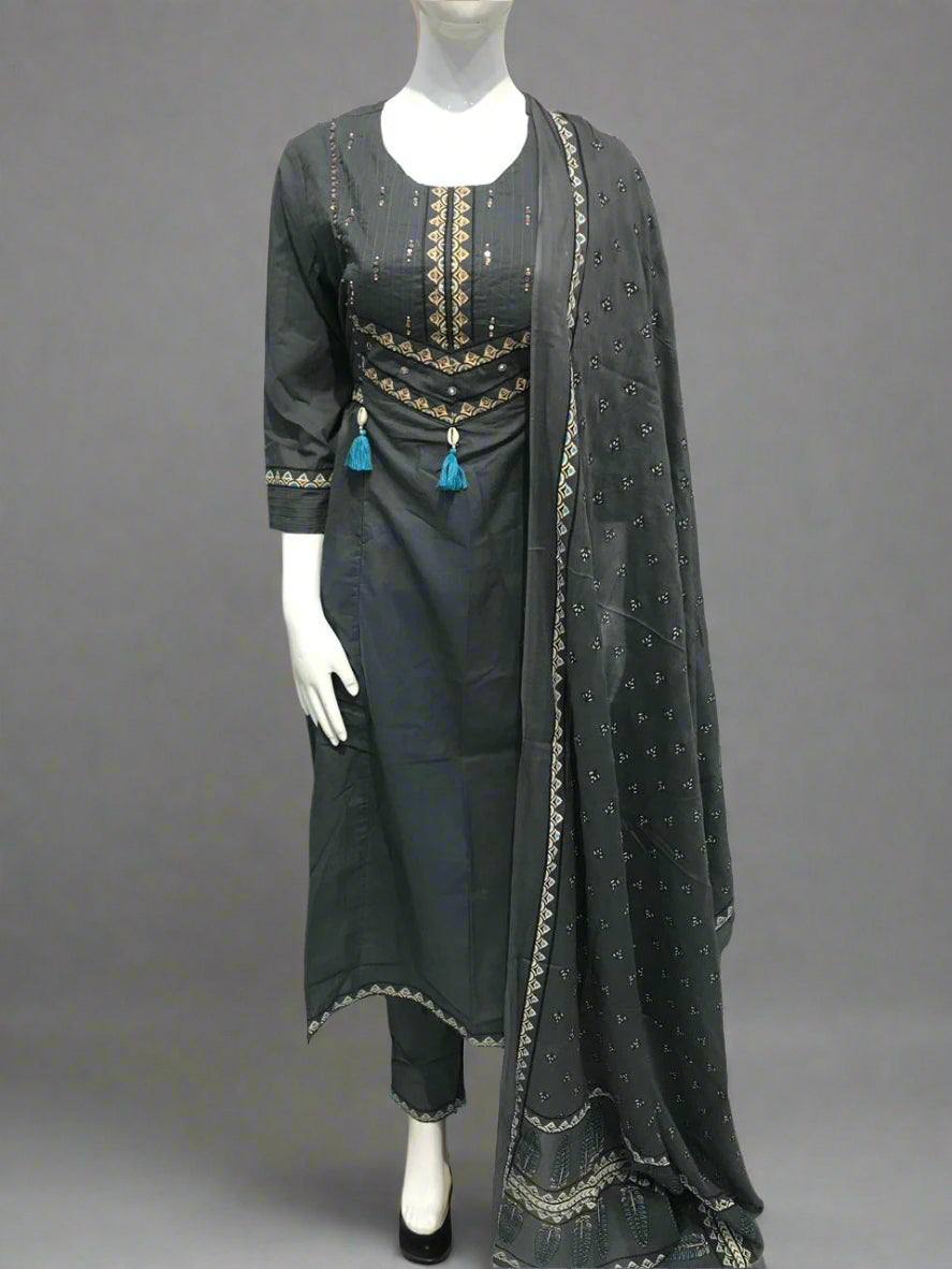 "Naya" Grey Cotton Airline Kurtha set 088