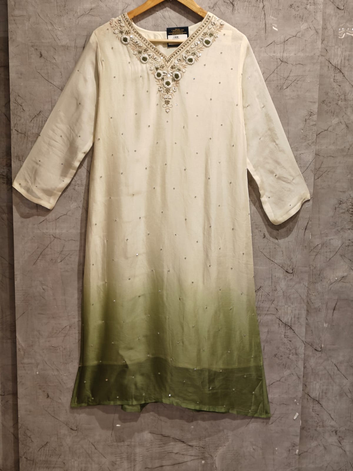 White and Green with Handwork kurtha set