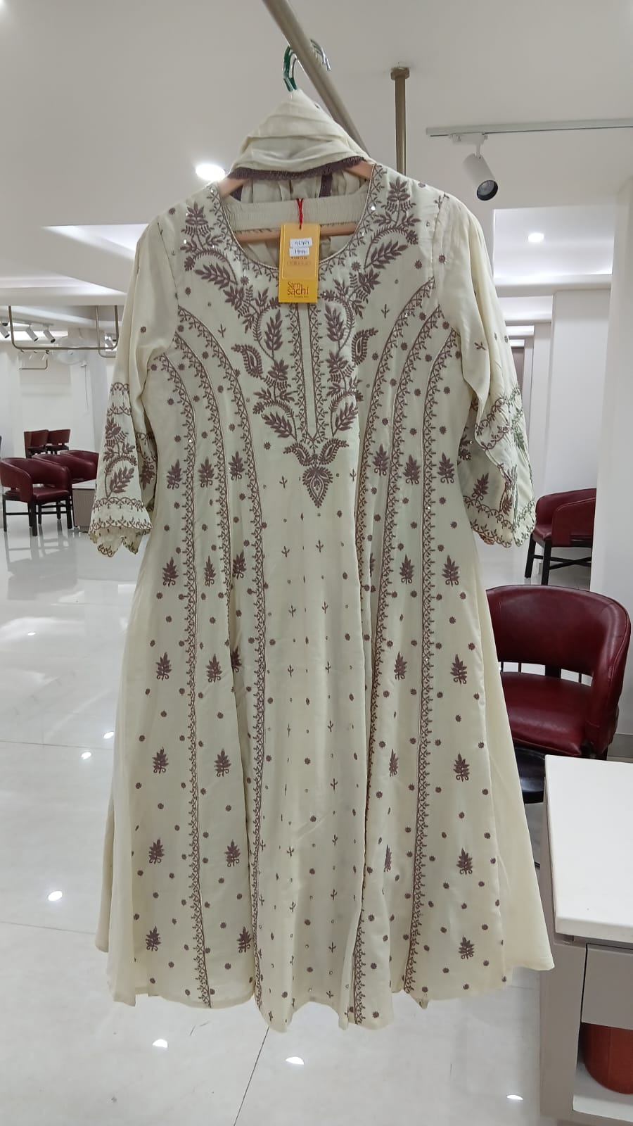 White And Wine Cotton Anarkali Kurtha  151