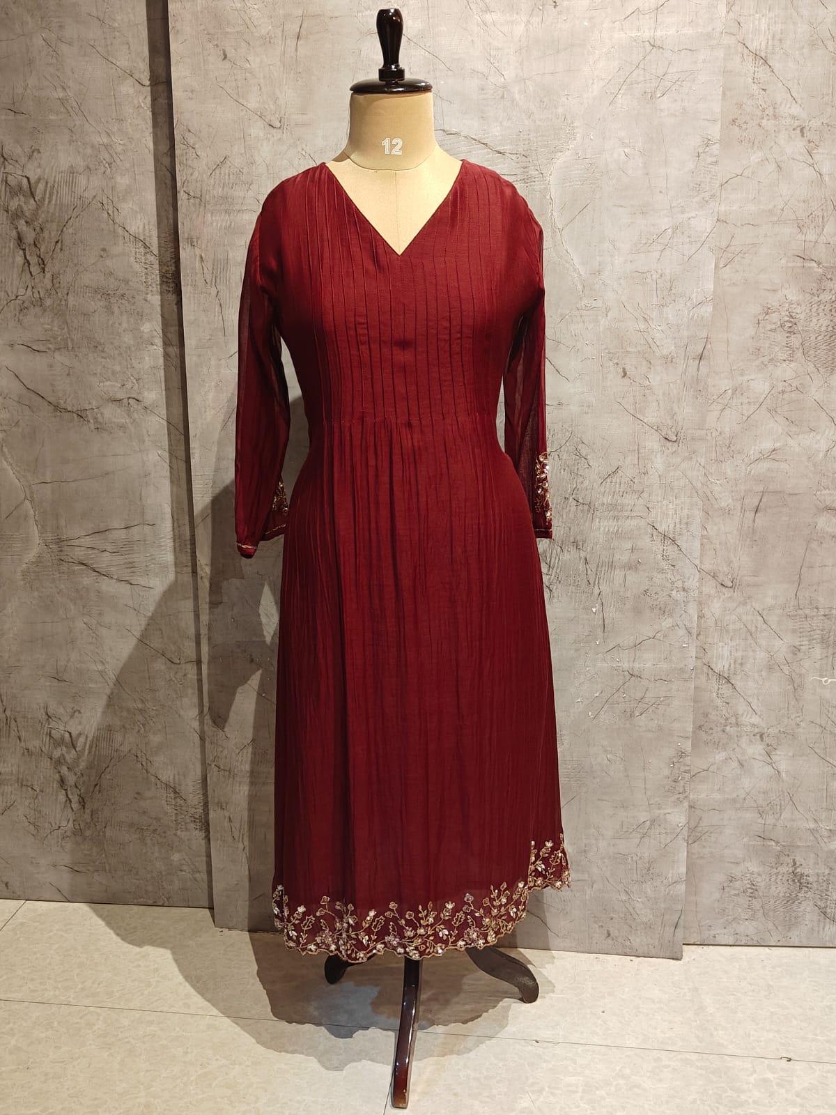 Brown Mul Chanderi Hand Embroidery Anarkali Kurtha 131