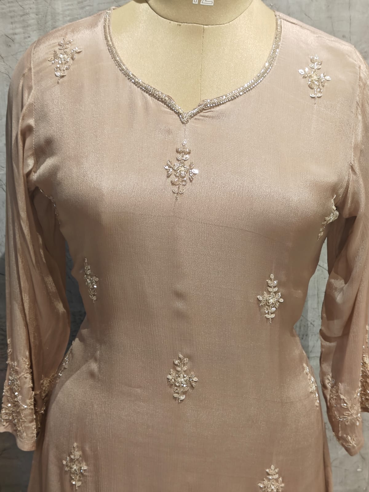 Beige Airline Chinnon Hand Embroidery Kurtha 567