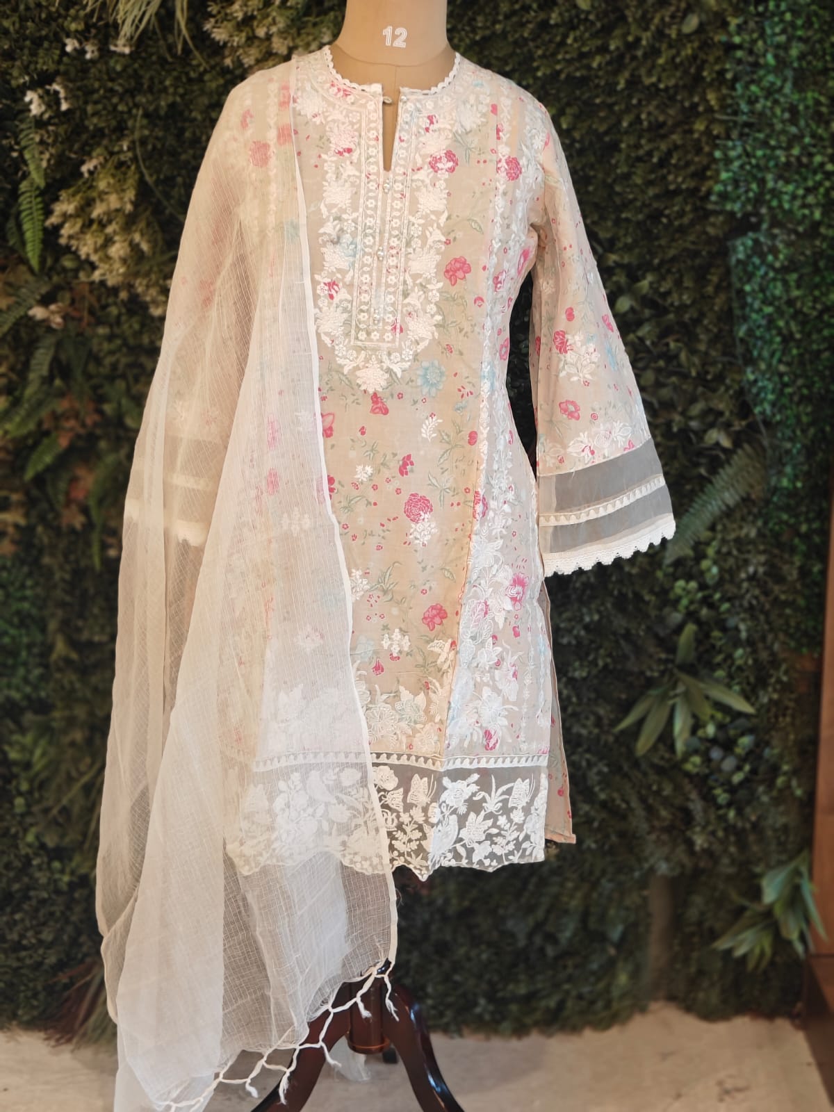 White Cotton Thread Embroidery Work Straight Fit  Kurtha 827