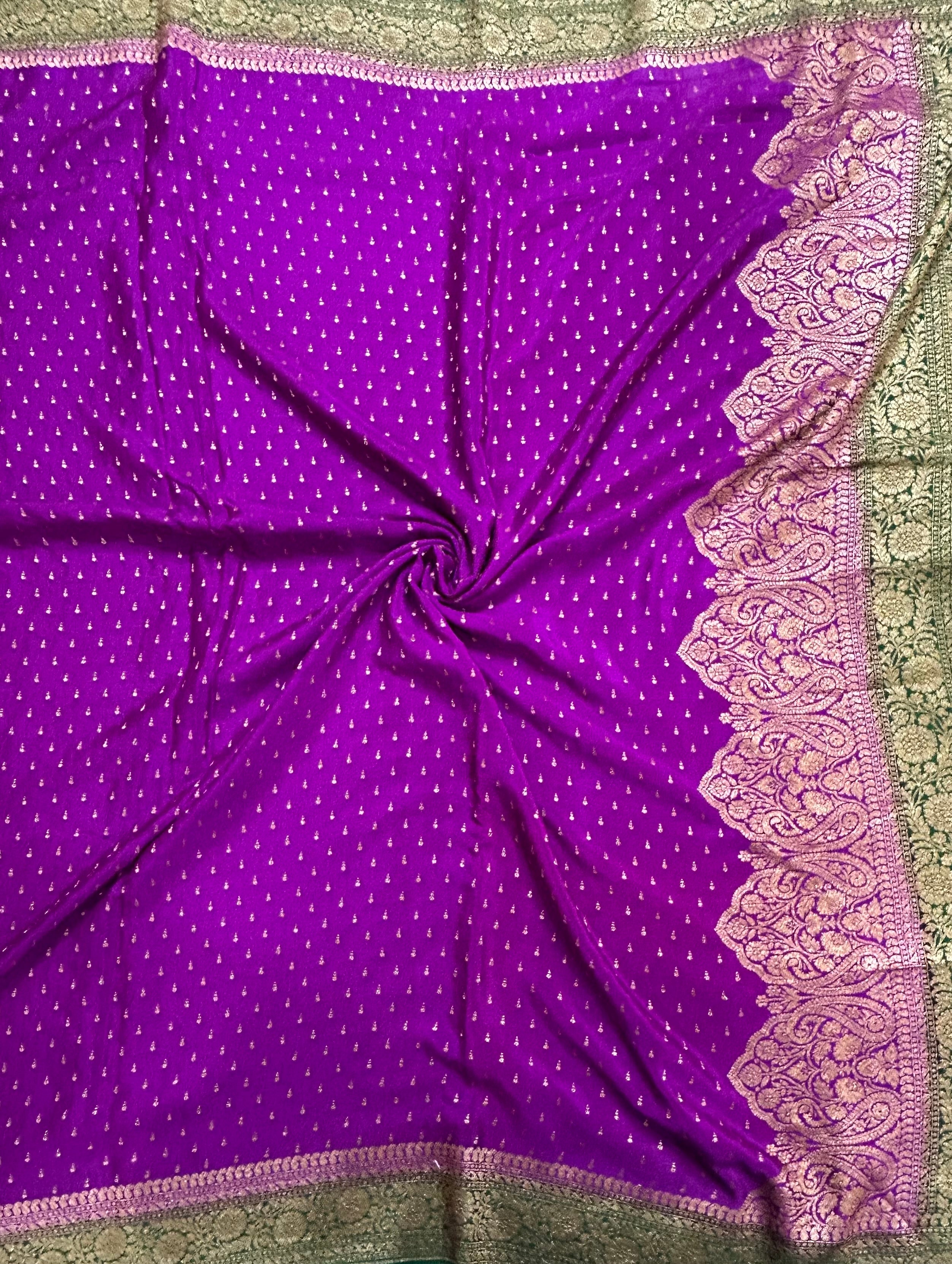 Purple small Butta pure Benarasi crepe 106 saree