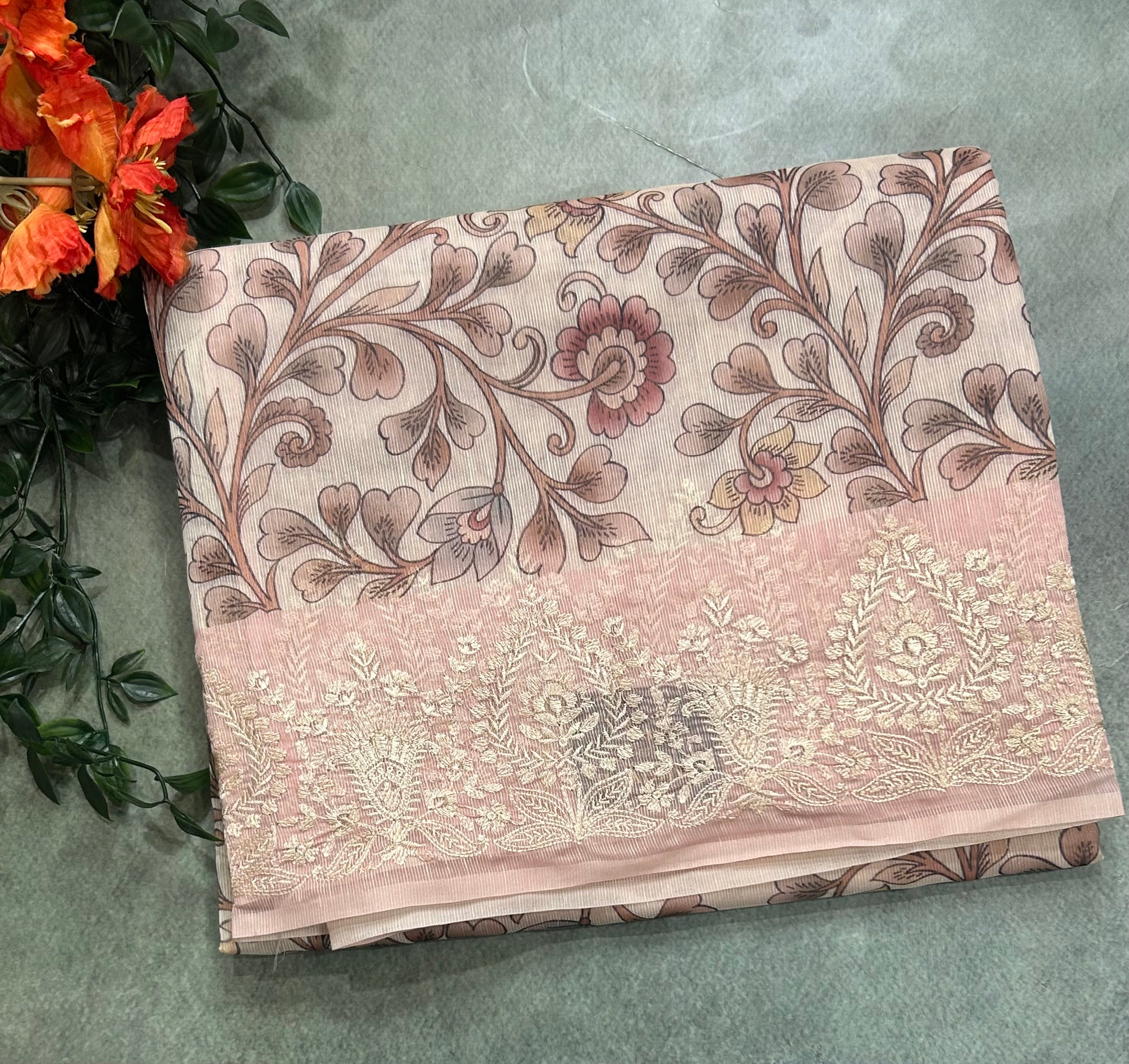 Cream digital print Kota checks 104 saree