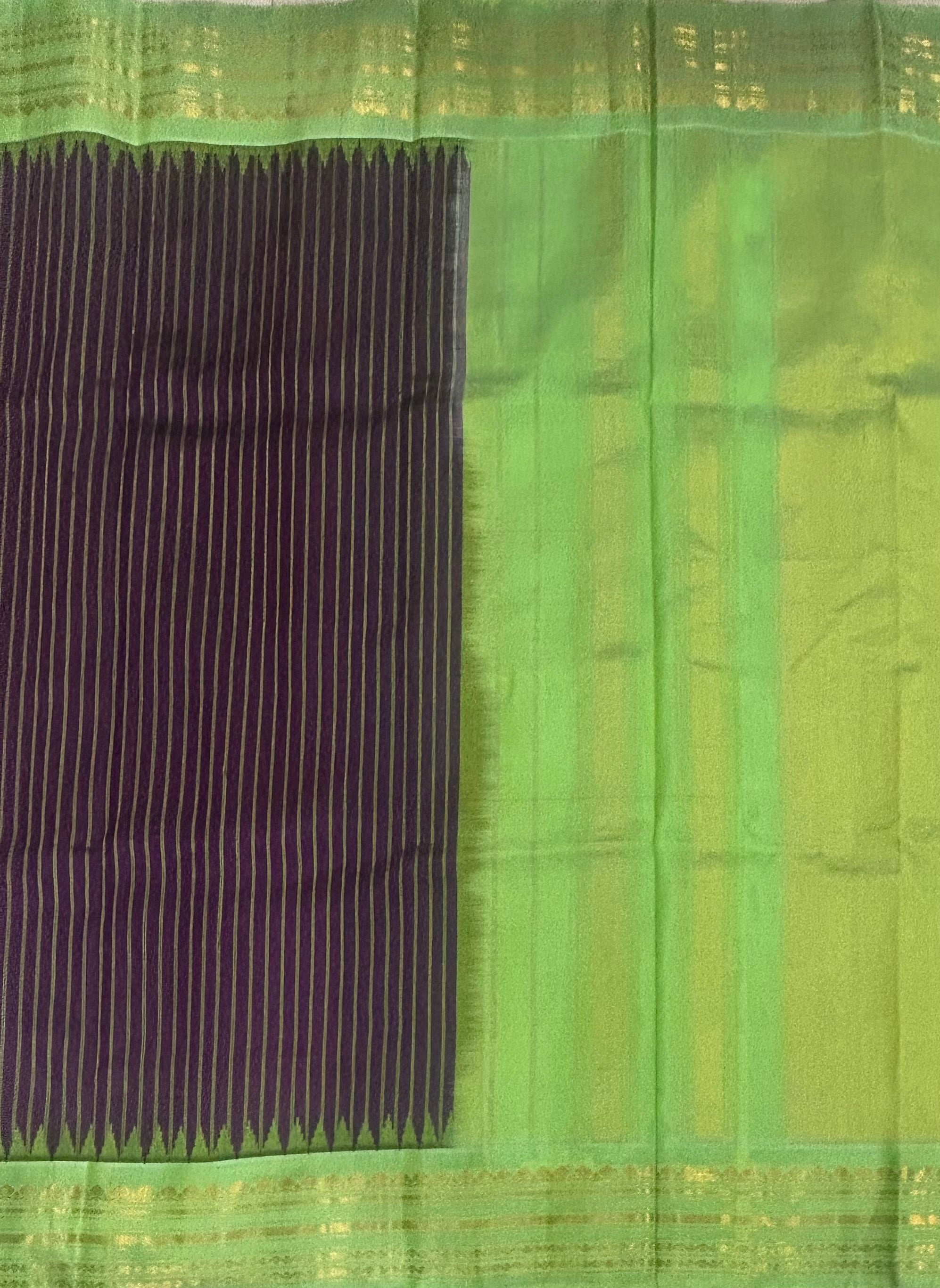 Dark purple stripes  small border pure Gadwal saree