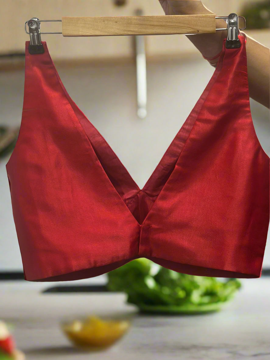 Red satin plain sleeveless blouse