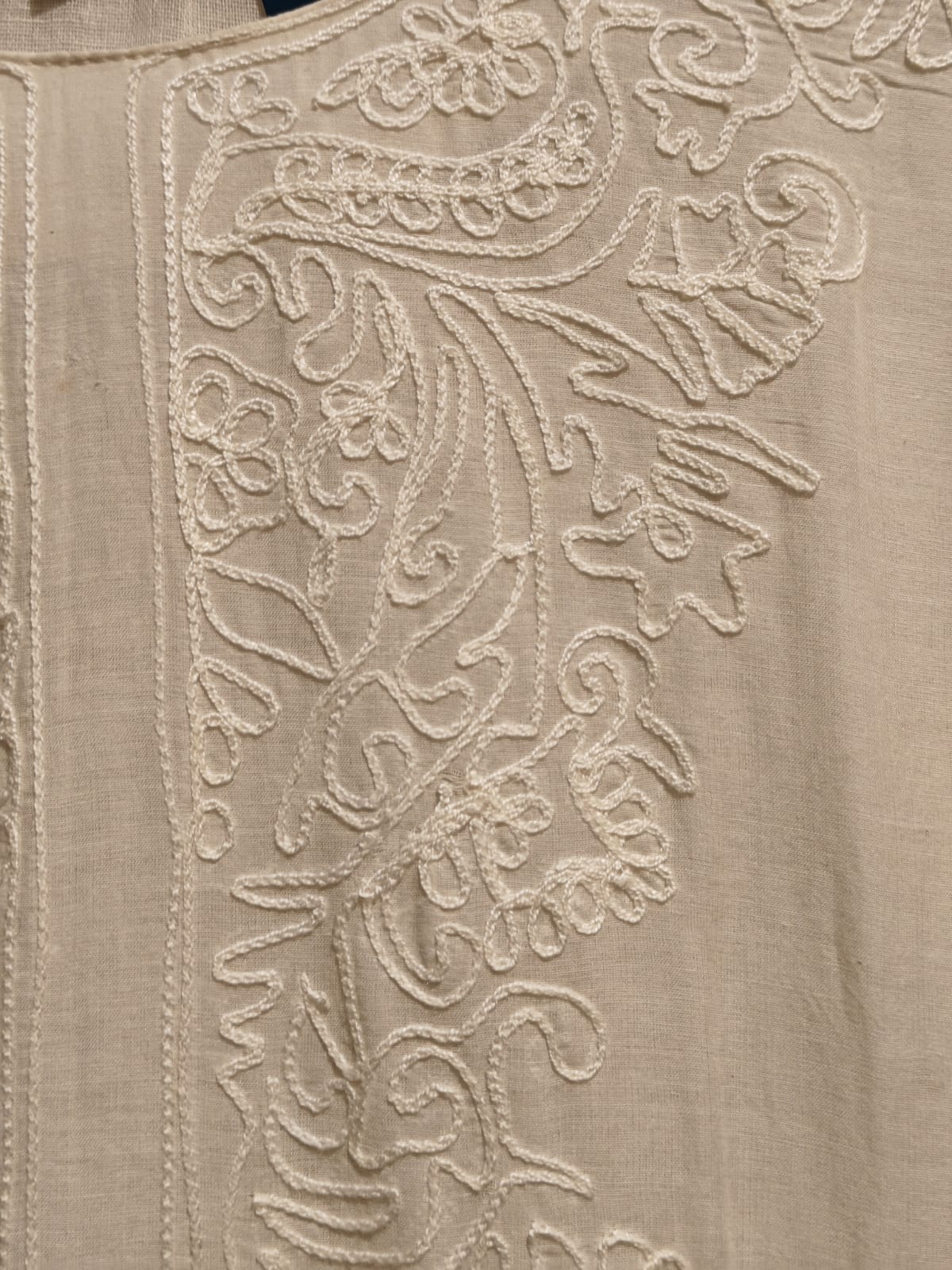 "WHITE" cotton thread embroidery Anarkali set