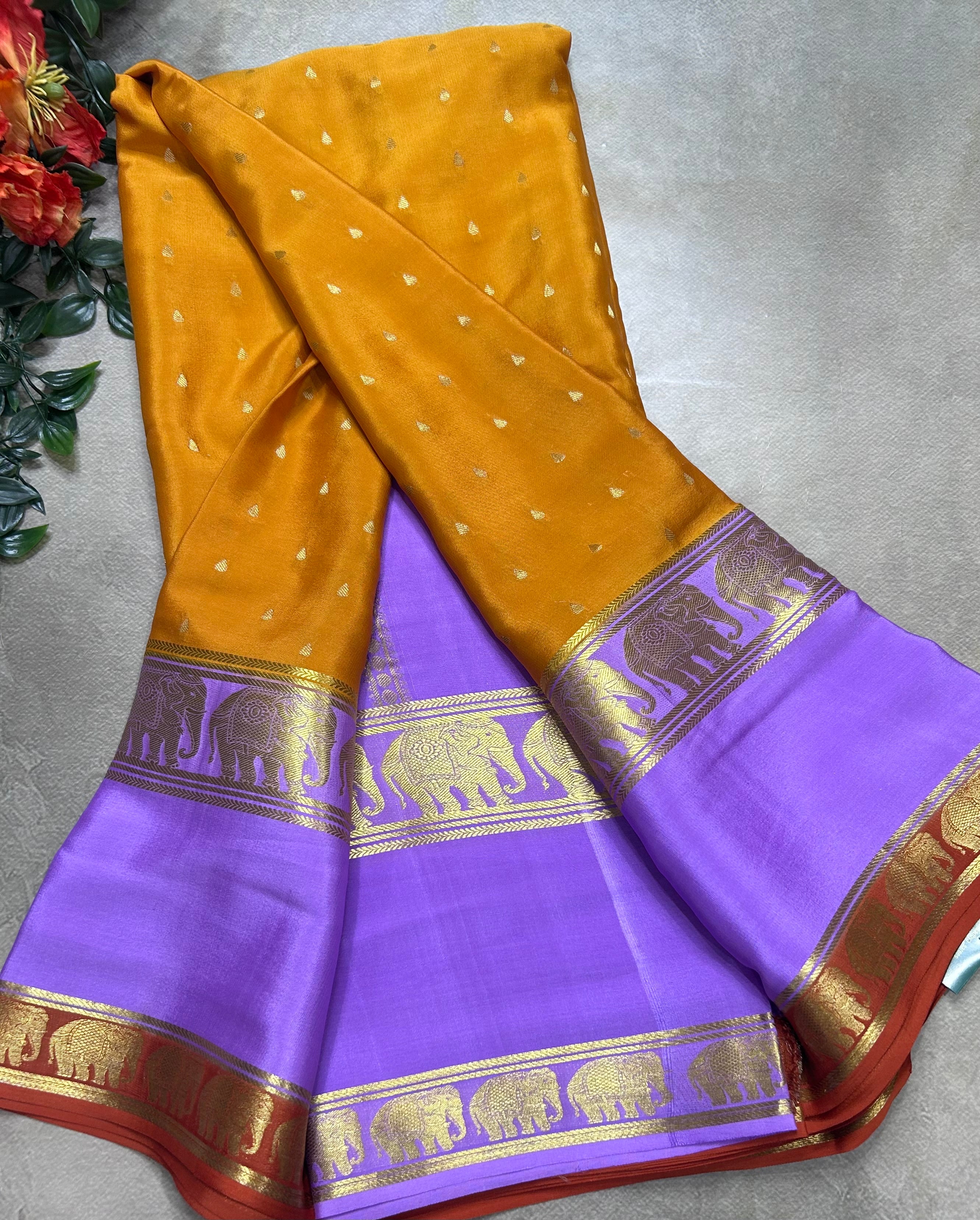Mustard Yellow bentex border pure mysore silk saree(YMS106)
