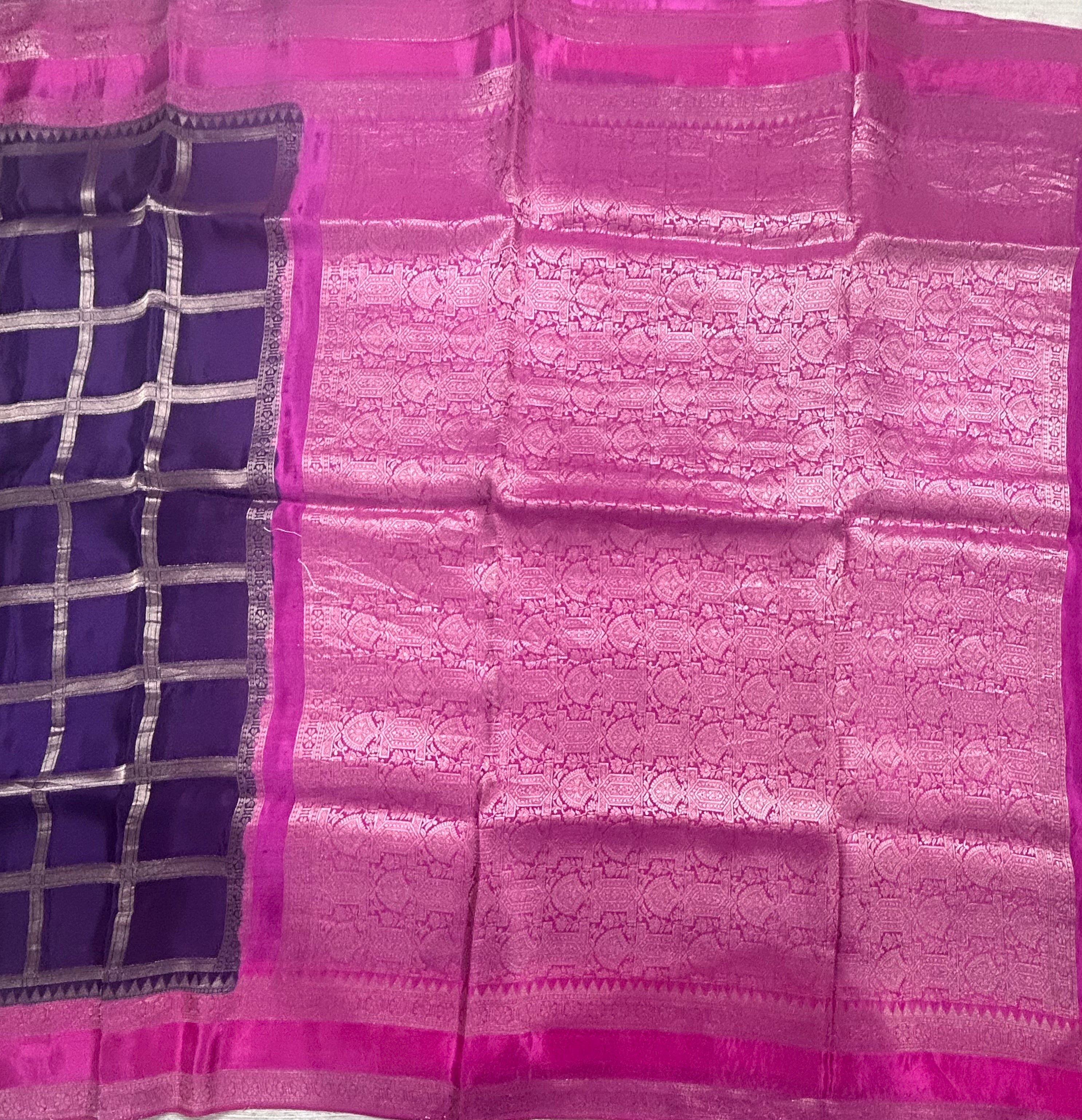 Purple checks n bentex border semi crepe 106 saree