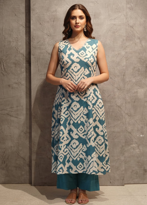 White Cotton Hand Embroidery Cord Set Kurtha 487