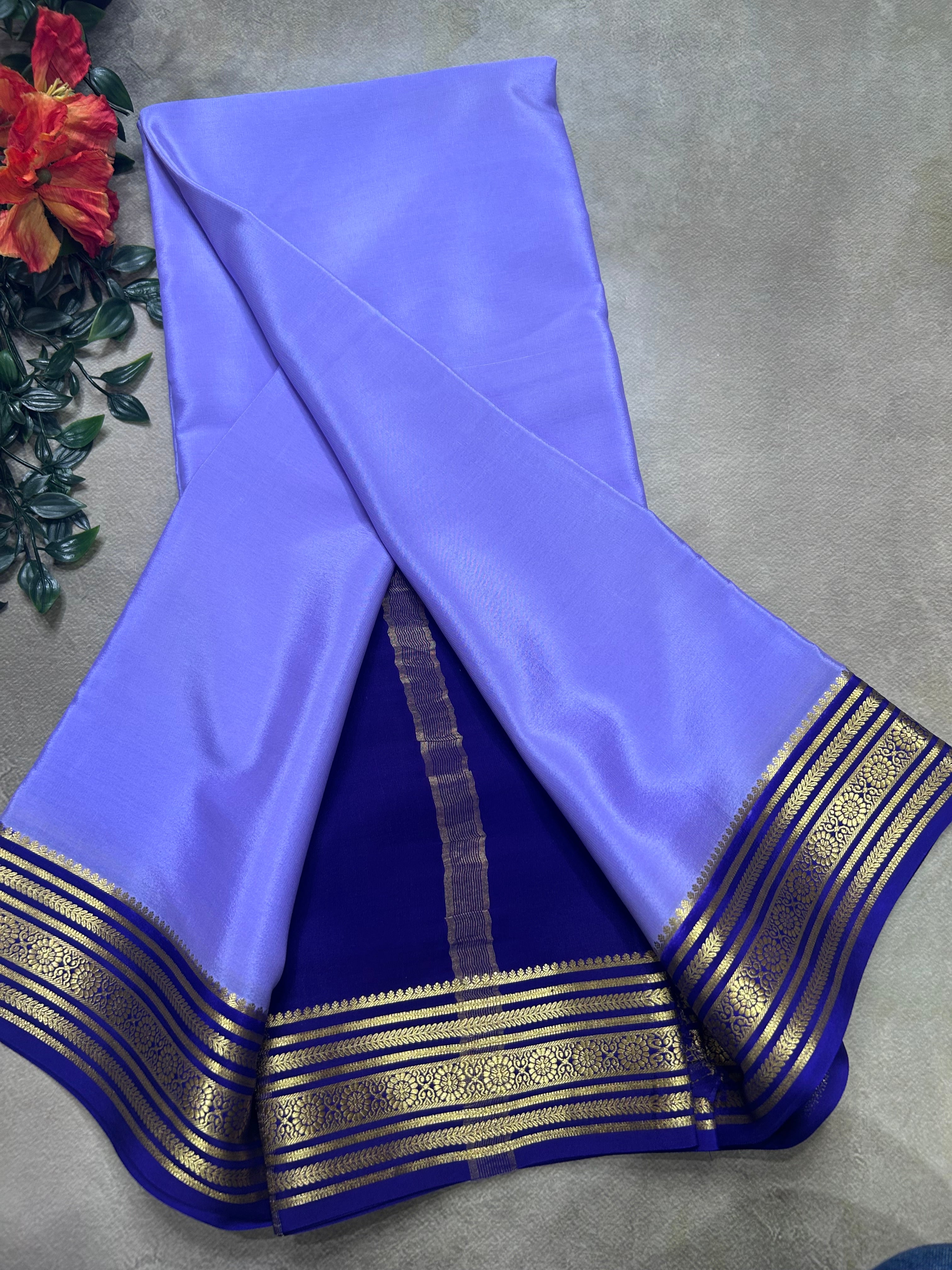 Lilac small border pure mysore silk saree(MSC106)