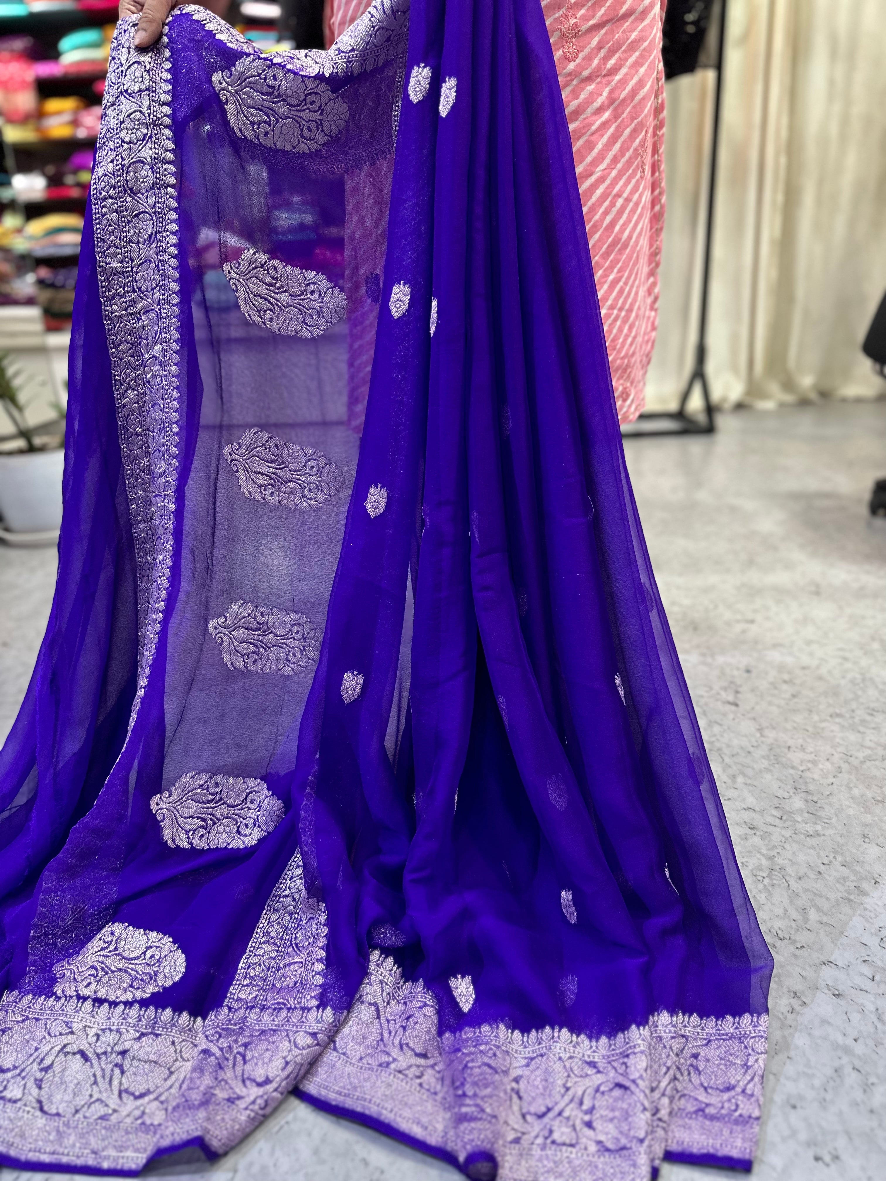 Purple pure chiffon benarasi saree