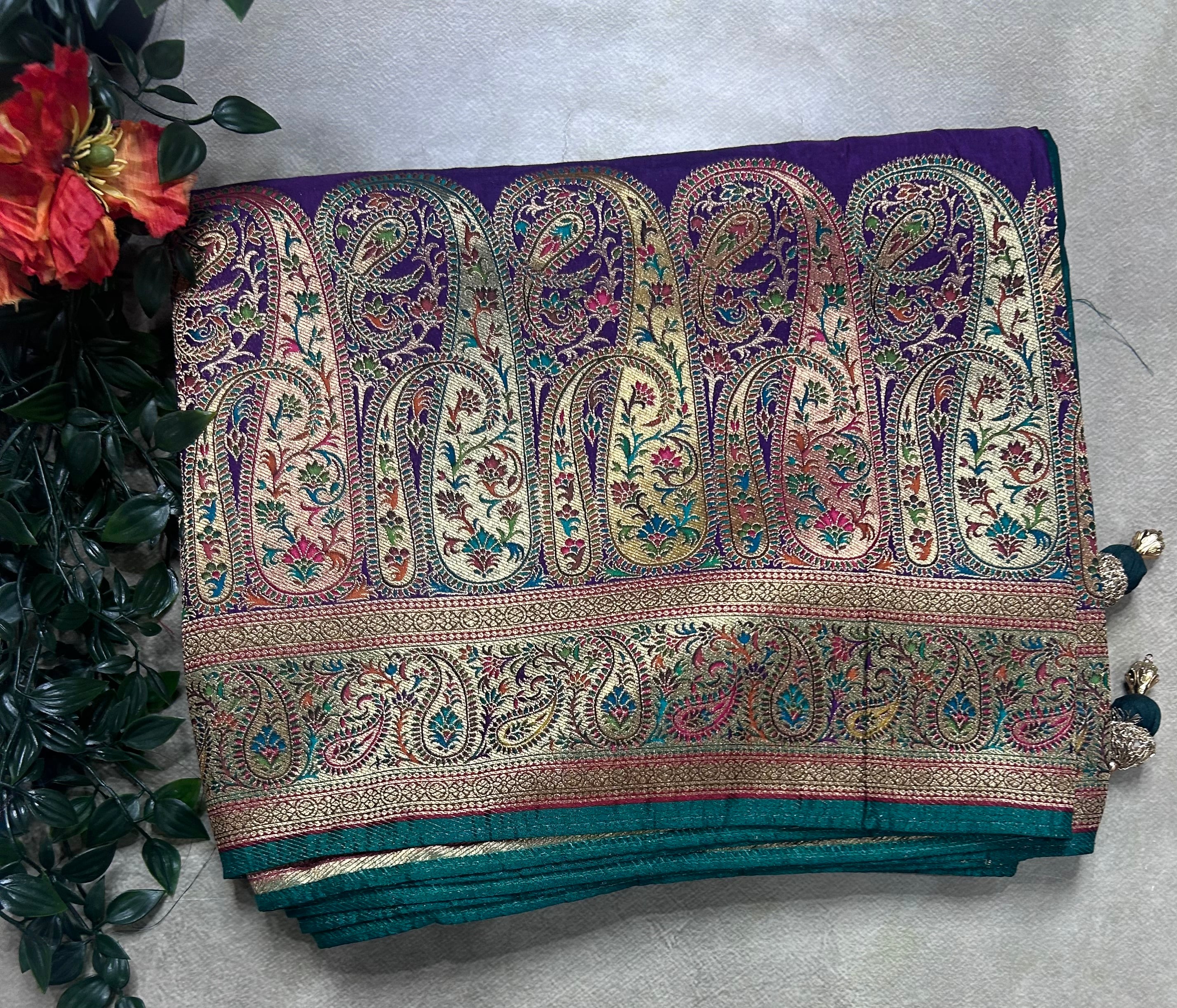 Purple pashmina satin silk crepe 106 saree