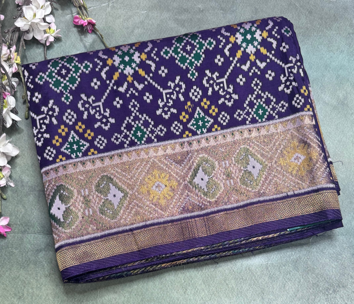 Purple small border semi patola saree 111