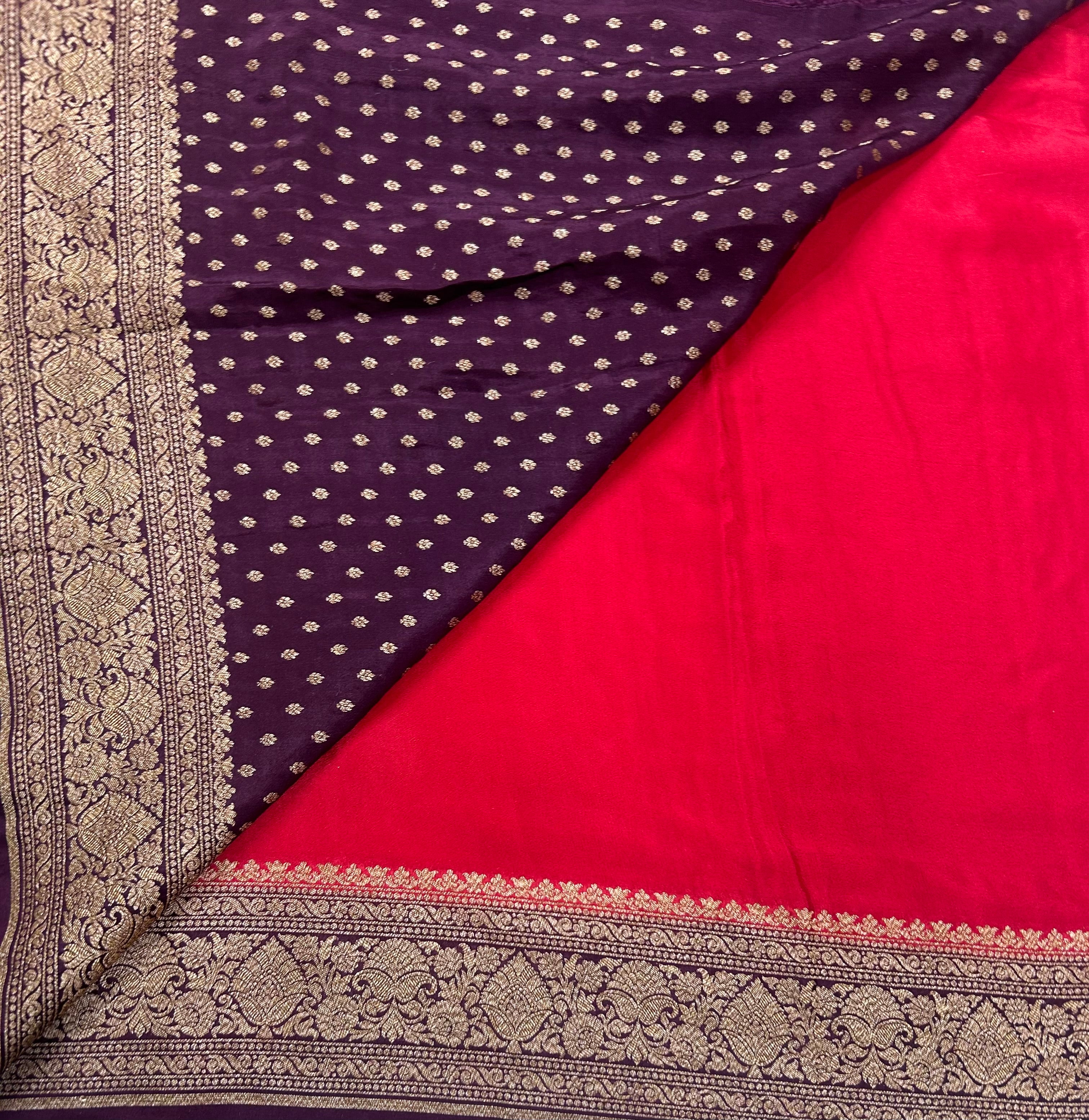 Red plain pure benarasi 106 crepe silk saree