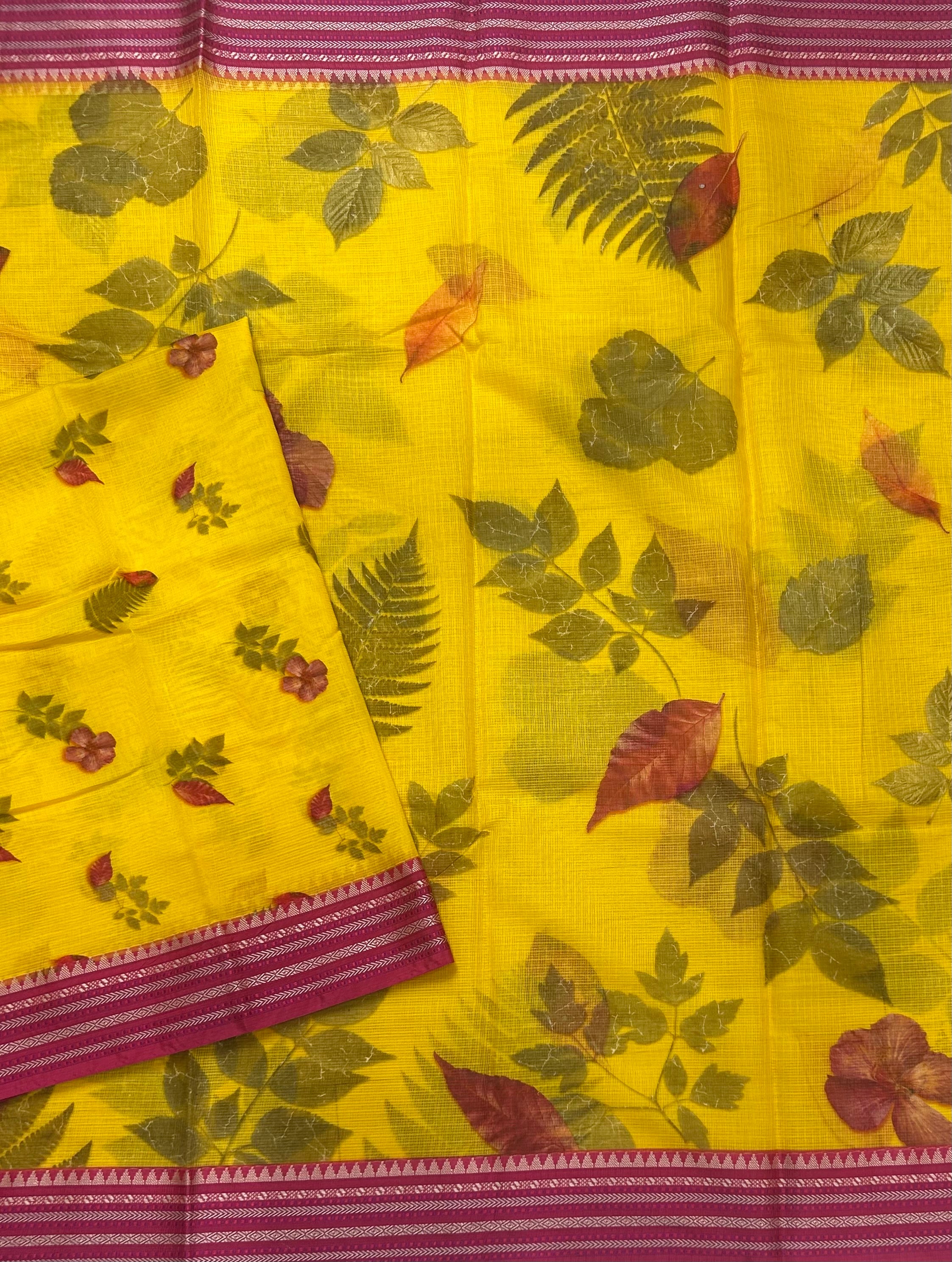 Yellow digital print Kota checks 105 saree